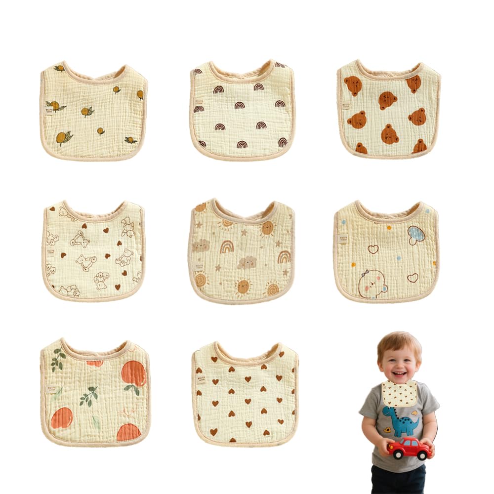 Oaygat Muslin Baby Bibs 8-Pack Dribble Bandana Bibs 6 Layer Muslin Cotton Drool Bibs For Teething Soft And Absorbent Soft And Absorbent For Newborn Toddler From 0-36 Months