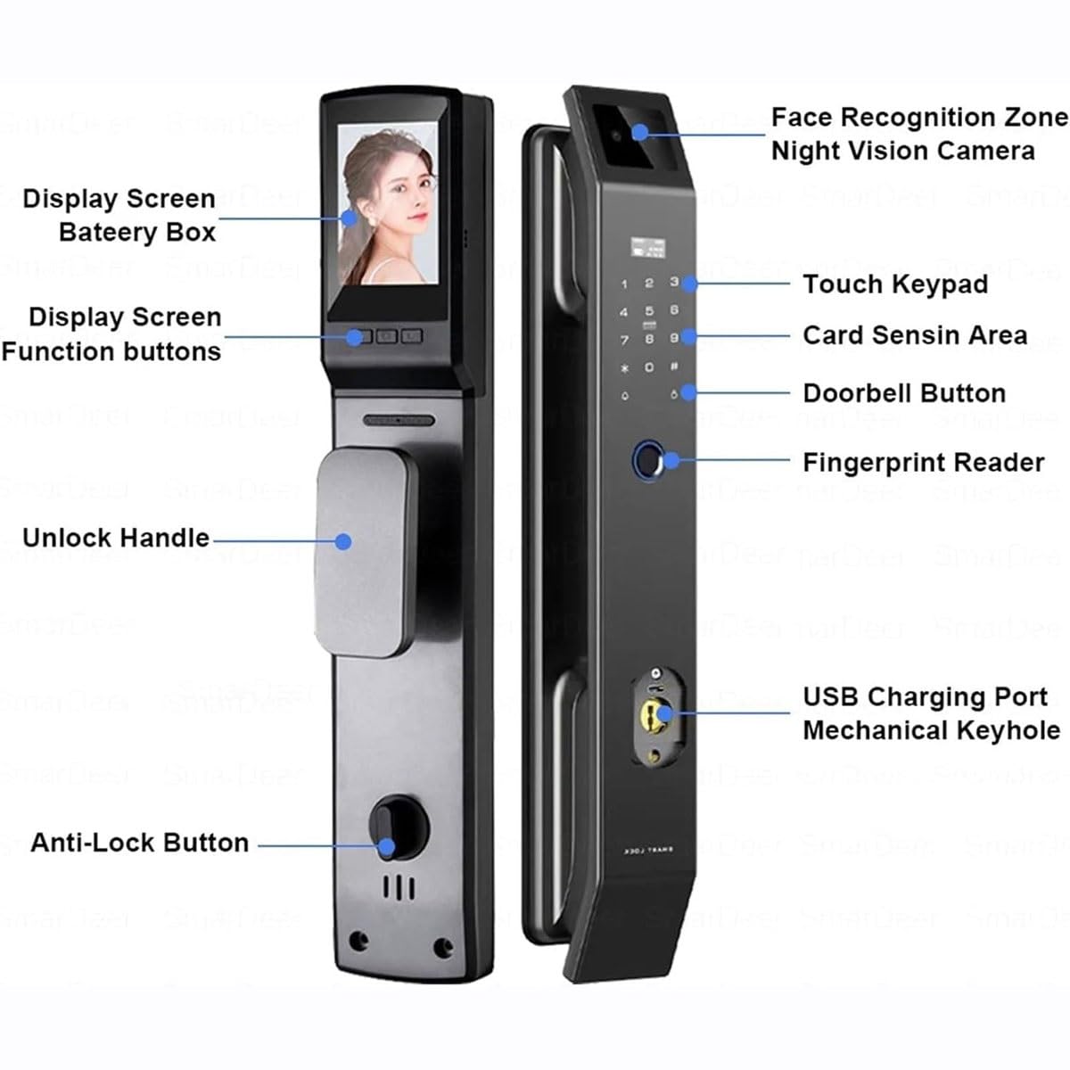 Cerradura de Puerta con reconocimiento Facial 3D, Cerradura de Puerta Inteligente con cámara, Cerradura de Puerta Digital WiFi con Huella Dactilar for Puerta de Entrada con cámara