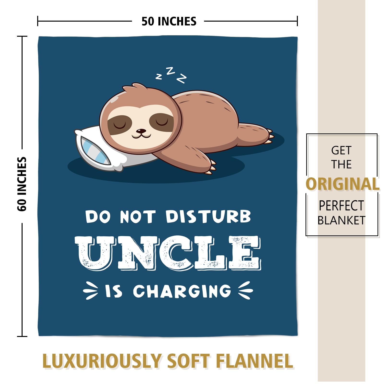 Funny Gifts for Uncle, Uncle is Charging Sloth Blanket, Uncle Birthday Gifts, Gifts for Uncle from Niece Nephew, Uncle Gift for Fathers Day Christmas, Soft Sloth Blanket for Uncle 60"x50"