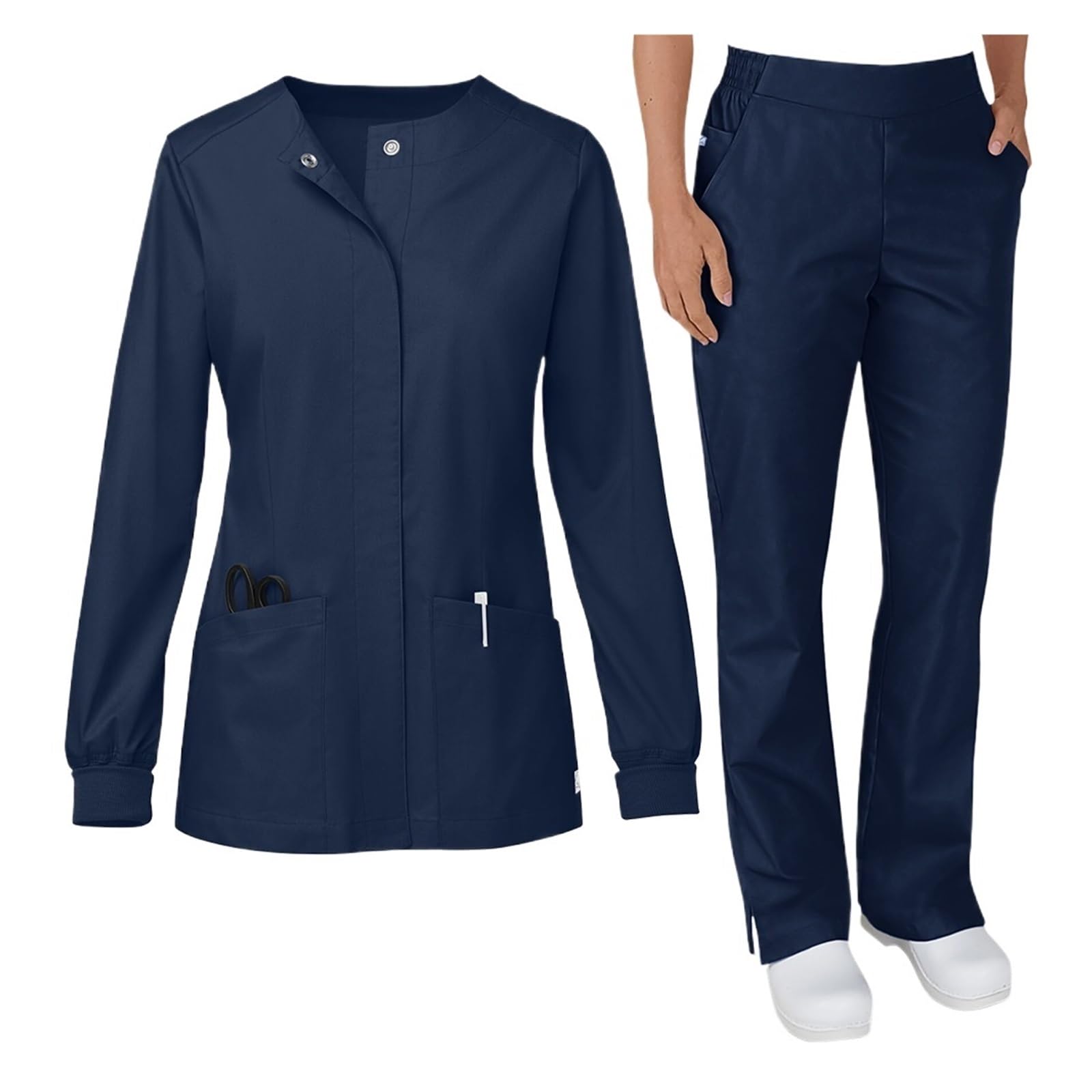 Uniforme Enfermera Conjunto de Uniforme Enfermera con Cuello en V y Manga Larga for salón Belleza, Cuidado la Piel, SPA, médico Lavado Manos elástico(Color2,M)