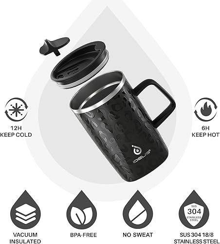 Miniatura 2 de Ideus Taza de café aislada al vacío, reutilizable, de acero inoxidable, de doble pared, de 16 onzas, con asa y tapa deslizante para bebidas