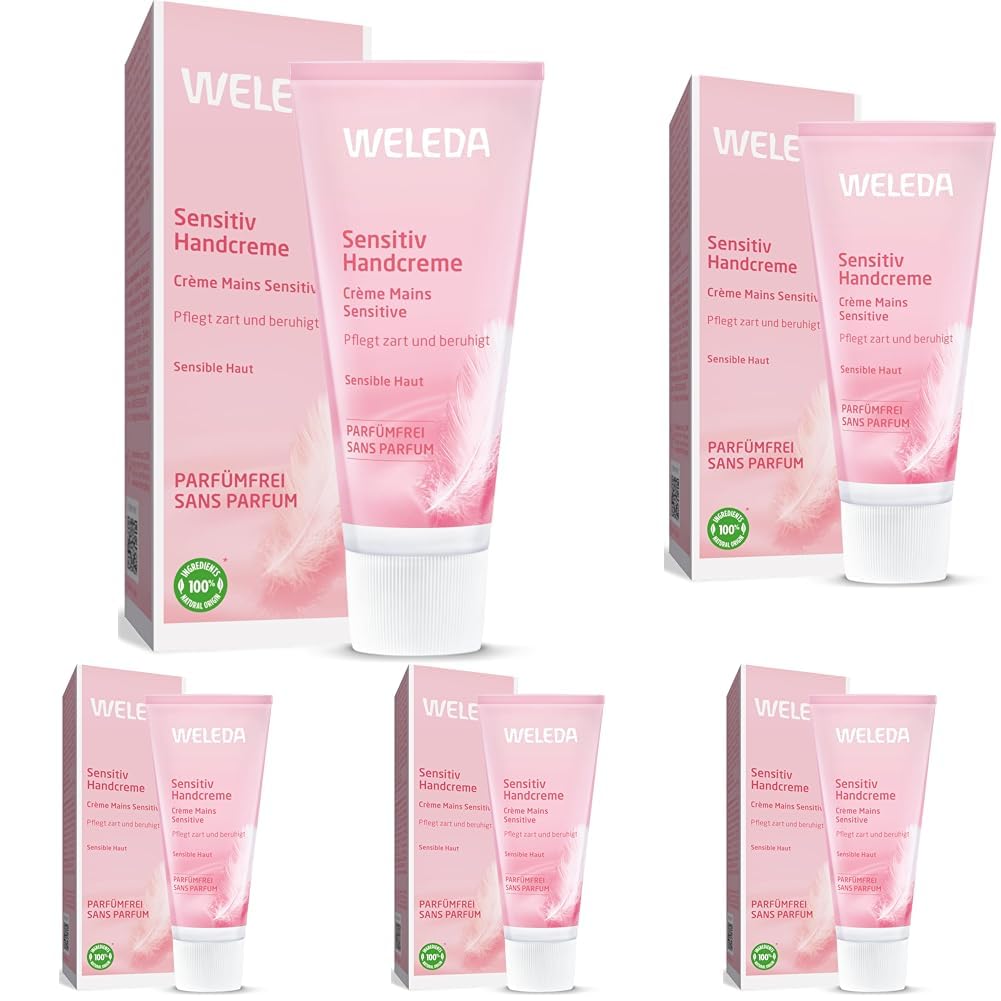 WELEDA Bio Handcreme Sensitiv - parfümfreie Naturkosmetik Handpflege Creme für sensible, empfindliche Haut, Nachhaltige, vegane Feuchtigkeitscreme mit Jojobaöl & Kokosöl für Frauen & Männer (1x50ml)