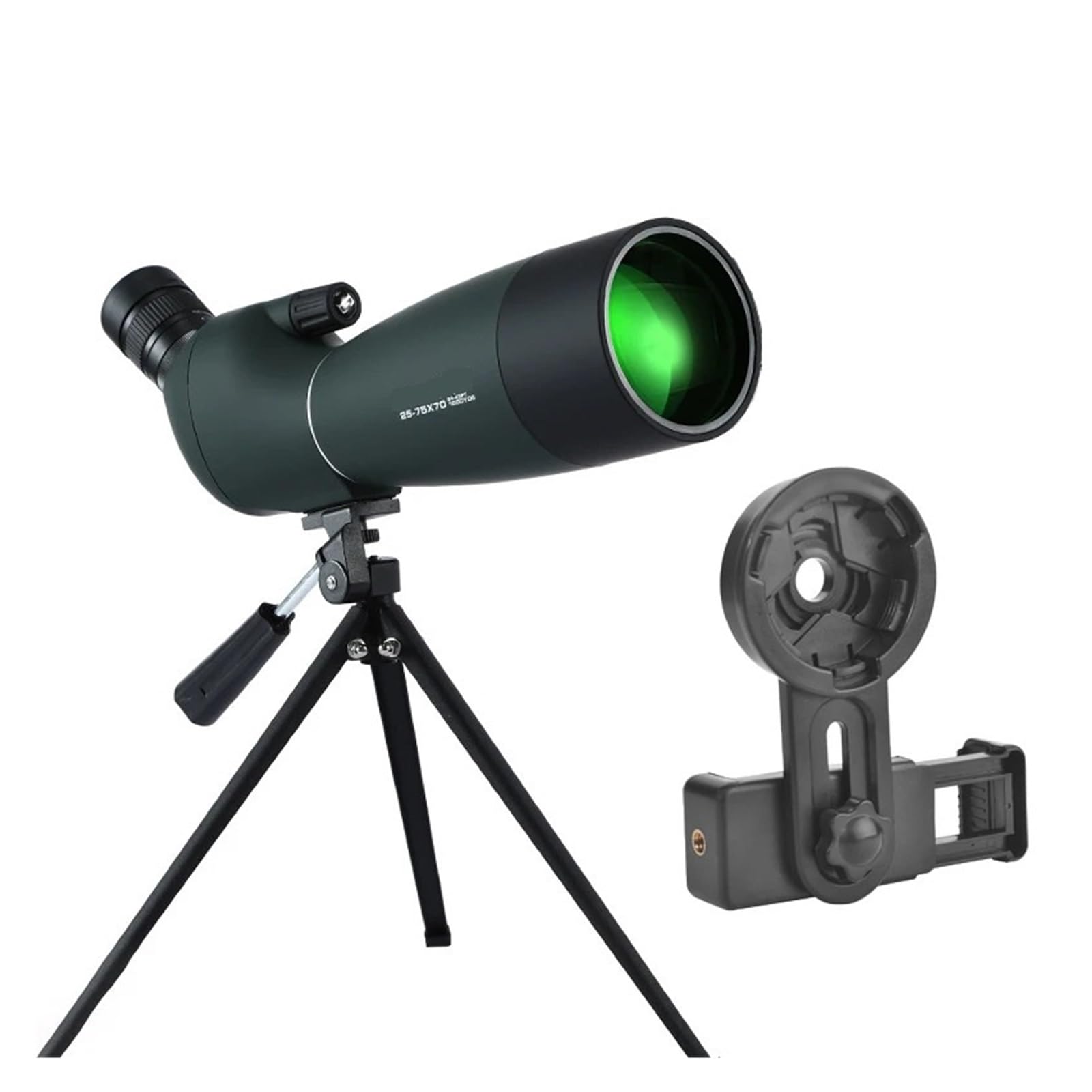 25-75x70 Zoom HD Monokularowy Luneta FMC Wodoodporny Teleskop Ze Statywem Do Strzelania Birding Camping Polowanie Zakres Optyki Mocny Okular I PowięKszenie(GreenWithTripod clip)