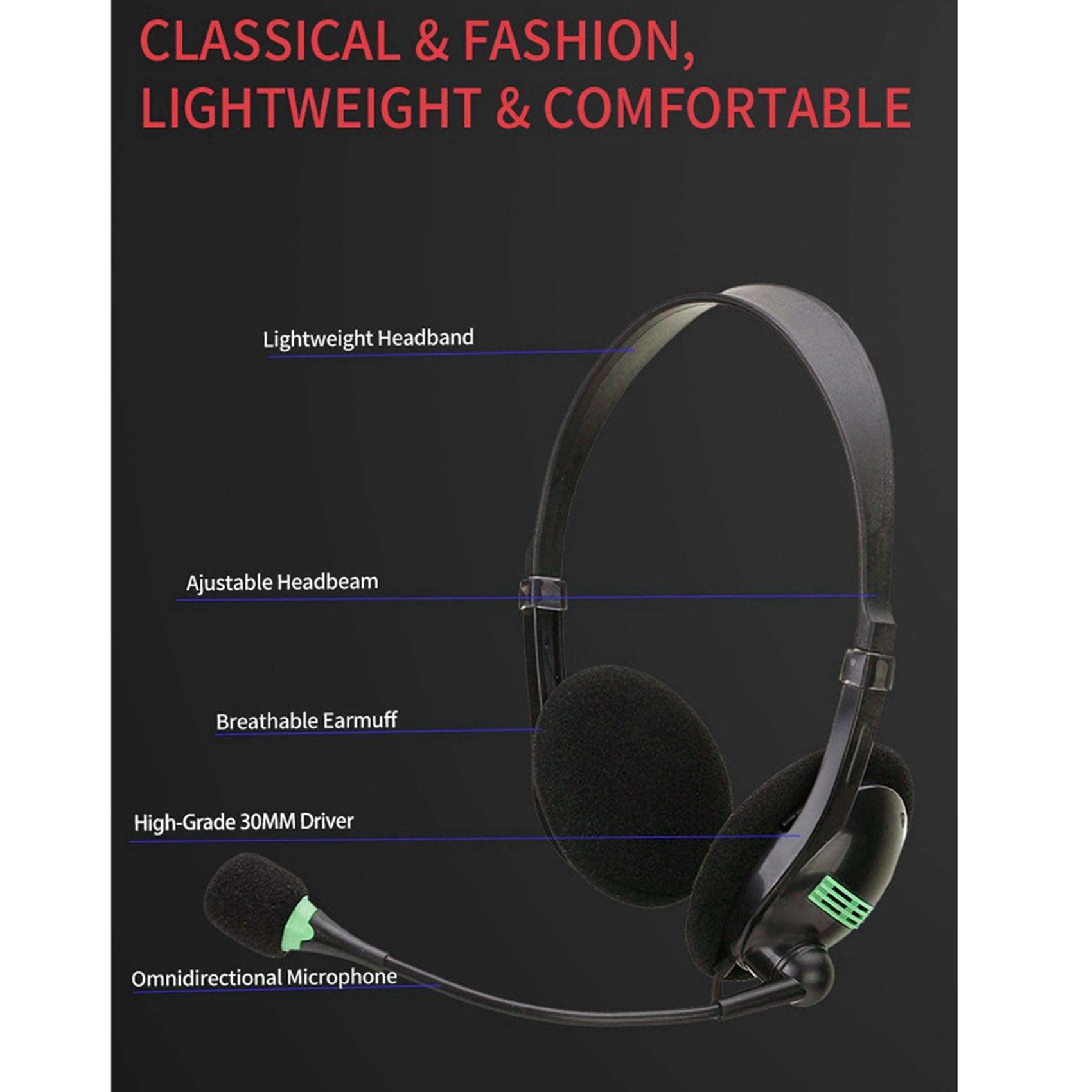 20X Cuffie per Computer con Cuffie Audio da 3,5 mm con Microfono A Braccio A 270 Gradi Adatto per Computer Desktop