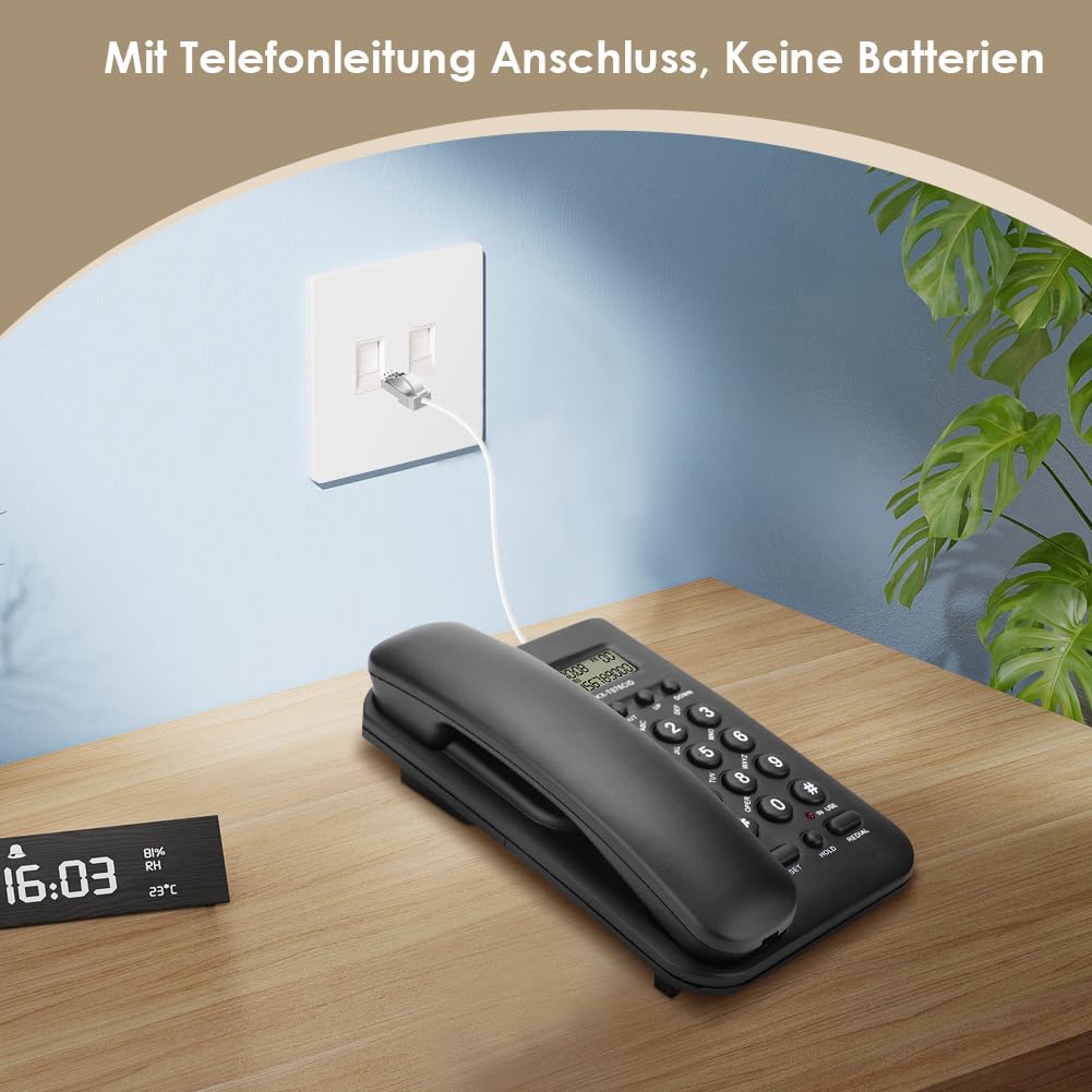 Ejoyous Telefon przewodowy, stały dla seniorów, analogowy, duży przycisk, bardzo głośna głośność, powtórzenie wyboru, biuro, dom(czarny)
