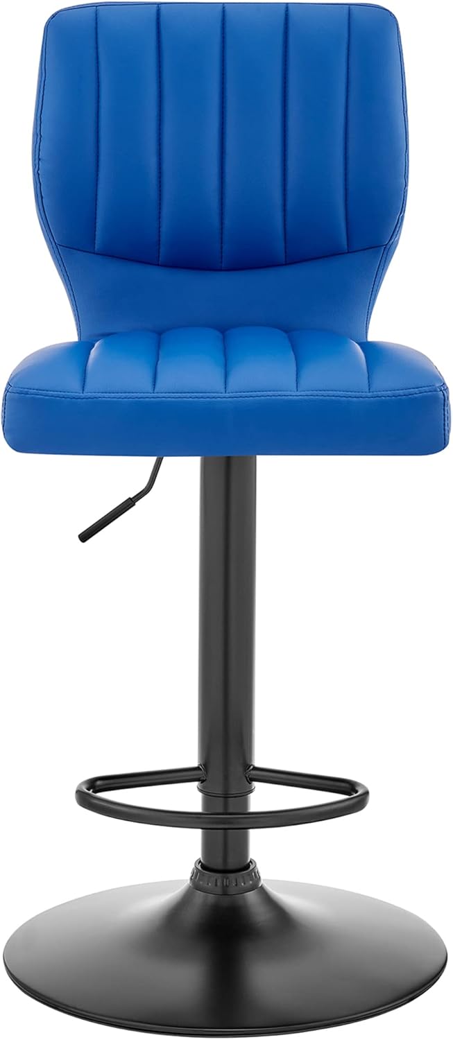 Armen Living Bardot Modern Adjustable Height Blue Faux Leather Swivel Bar Stool for Kitchen Island Counter