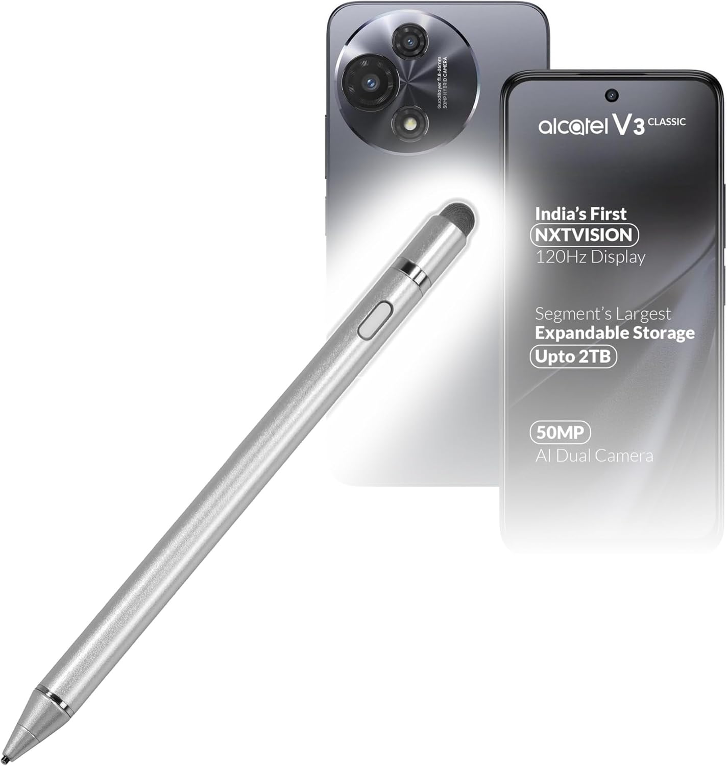 BoxWave Stylus Pen Compatible with Alcatel V3 Classic - AccuPoint Active Stylus, Electronic Stylus with Ultra Fine Tip - Metallic Silver