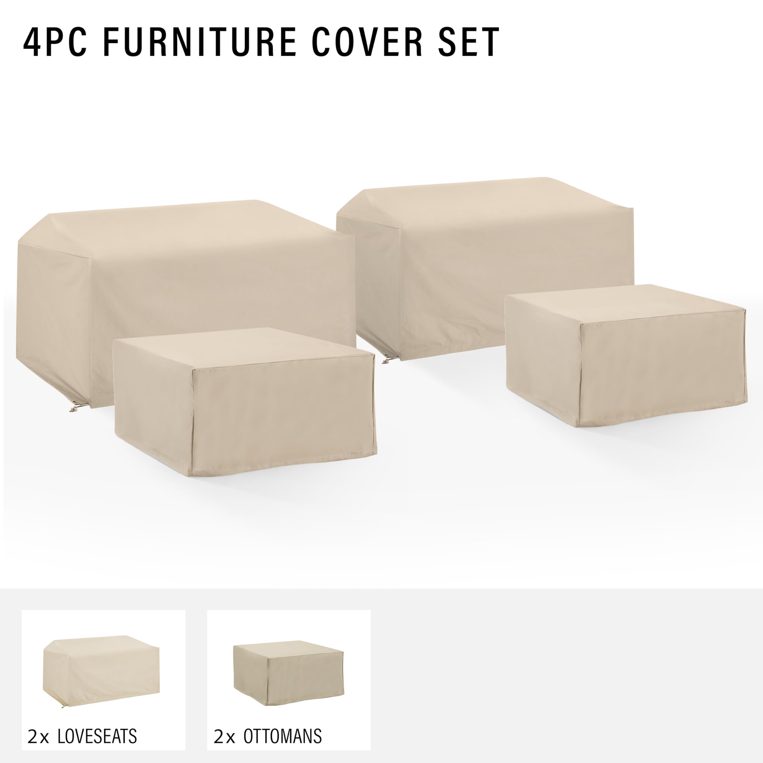 Crosley Furniture Fundas impermeables para muebles de patio, juego de 4 piezas para sofás biplaza y otomanas al aire libre, color marrón