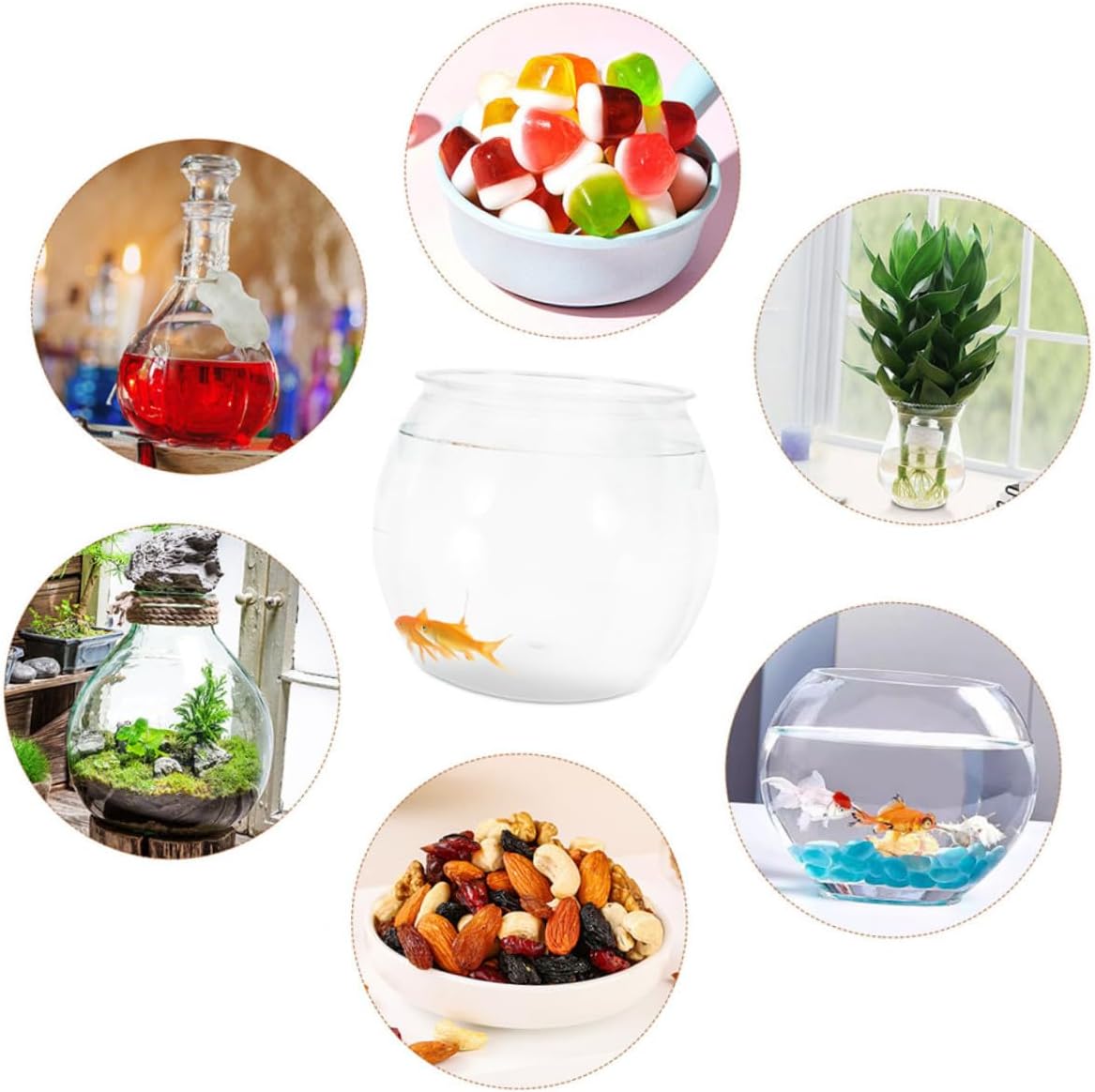 NUOBESTY Unbreakable Plastic Fish Bowl Large Round Desktop Aquarium Betta Fish Tank Hydroponic Vase for Office and Home Aquatic Pets