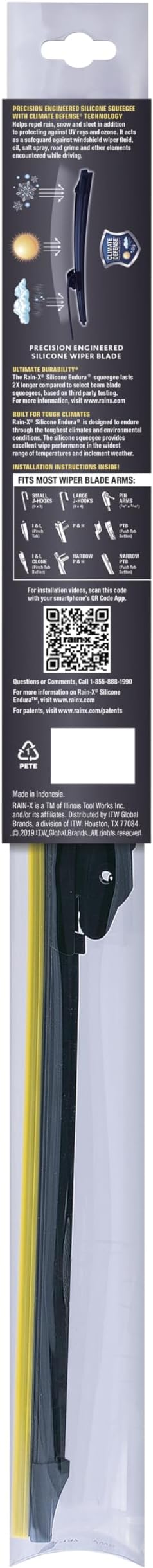 Rain-X 830116 Silicone Endura Wiper Blades, 16 Inch Windshield Wipers (Pack of 1), Automotive Replacement Windshield Wiper Blades With Two Times Longer-Lasting Resilient Silicone Rubber Squeegee