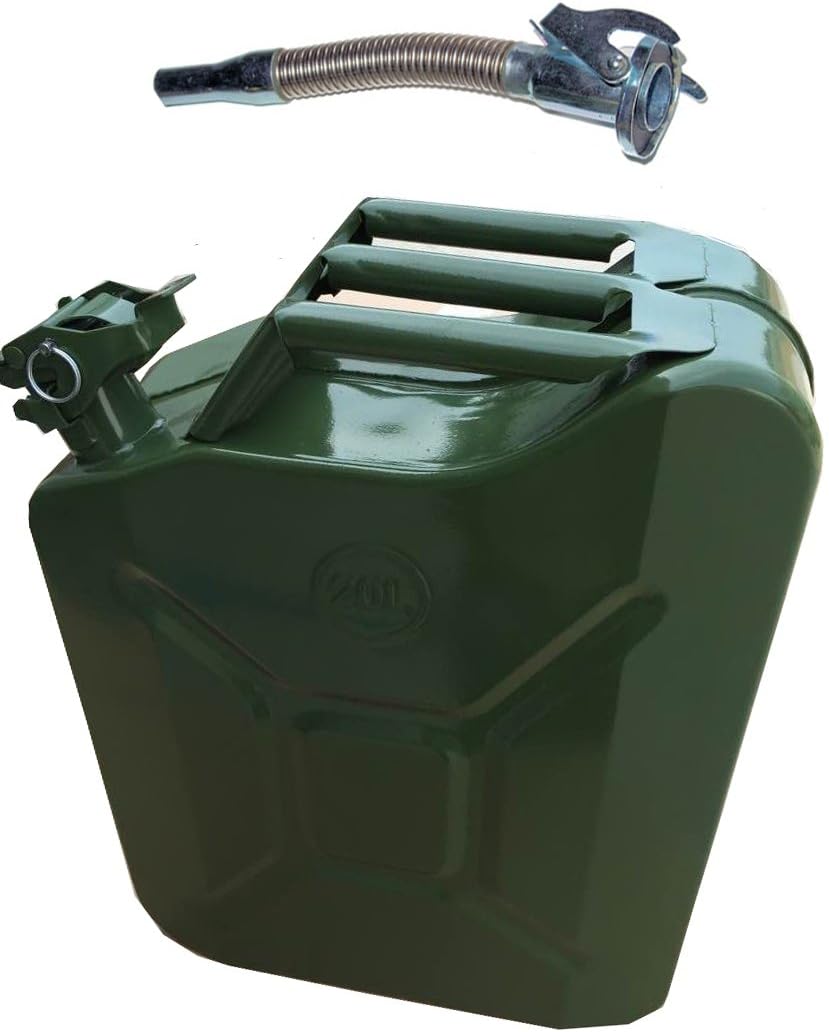 NEW METAL JERRY CAN 20 LITRE GREEN MILITARY WITH STAINLESS Flexy Spout