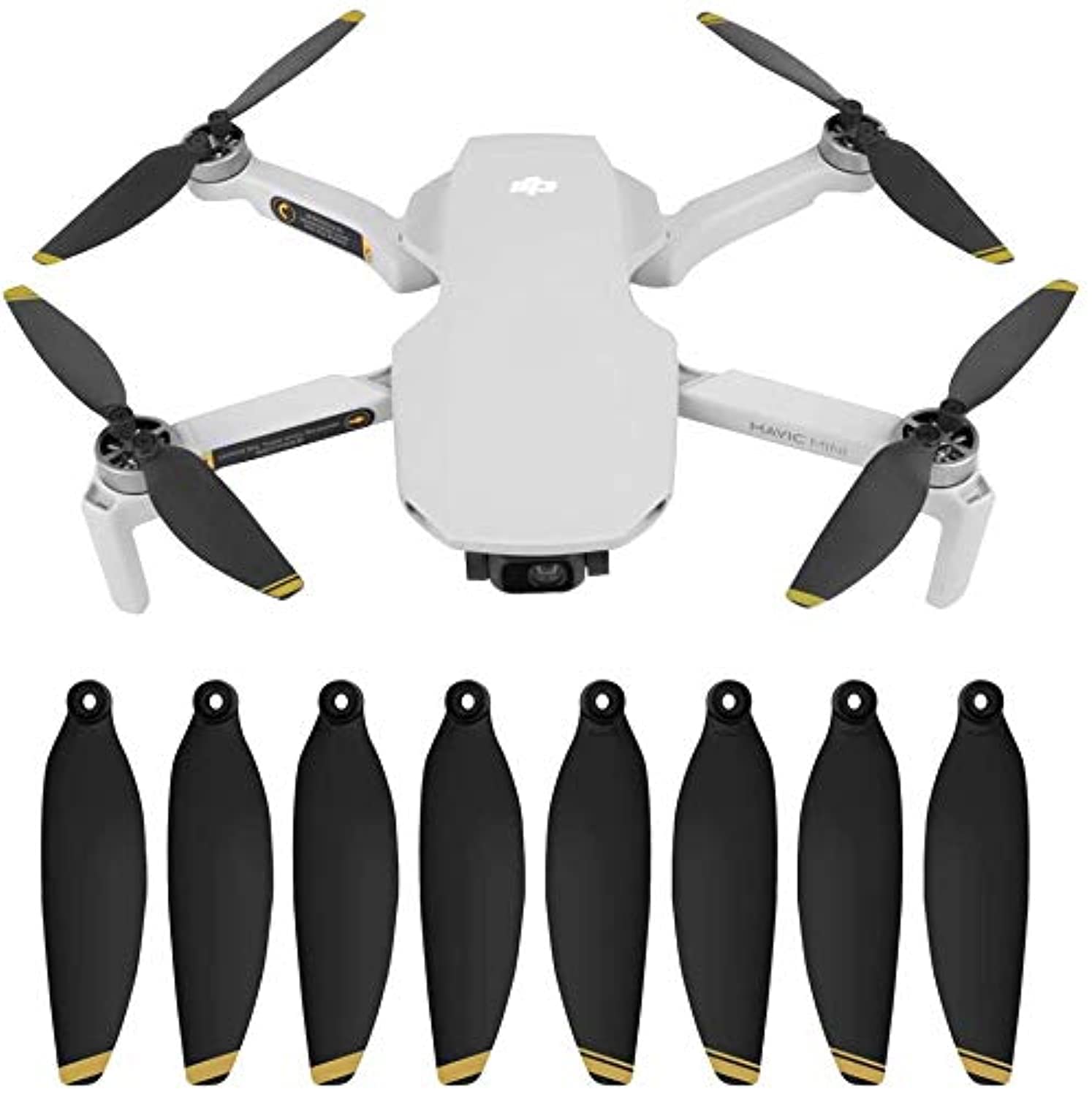 OLOEY Drone Propellers for DJI Mavic Mini Accessories Foldable Low-Noise Paddle Quick Release Replacement Part - 8 Pieces (Black and Gold)