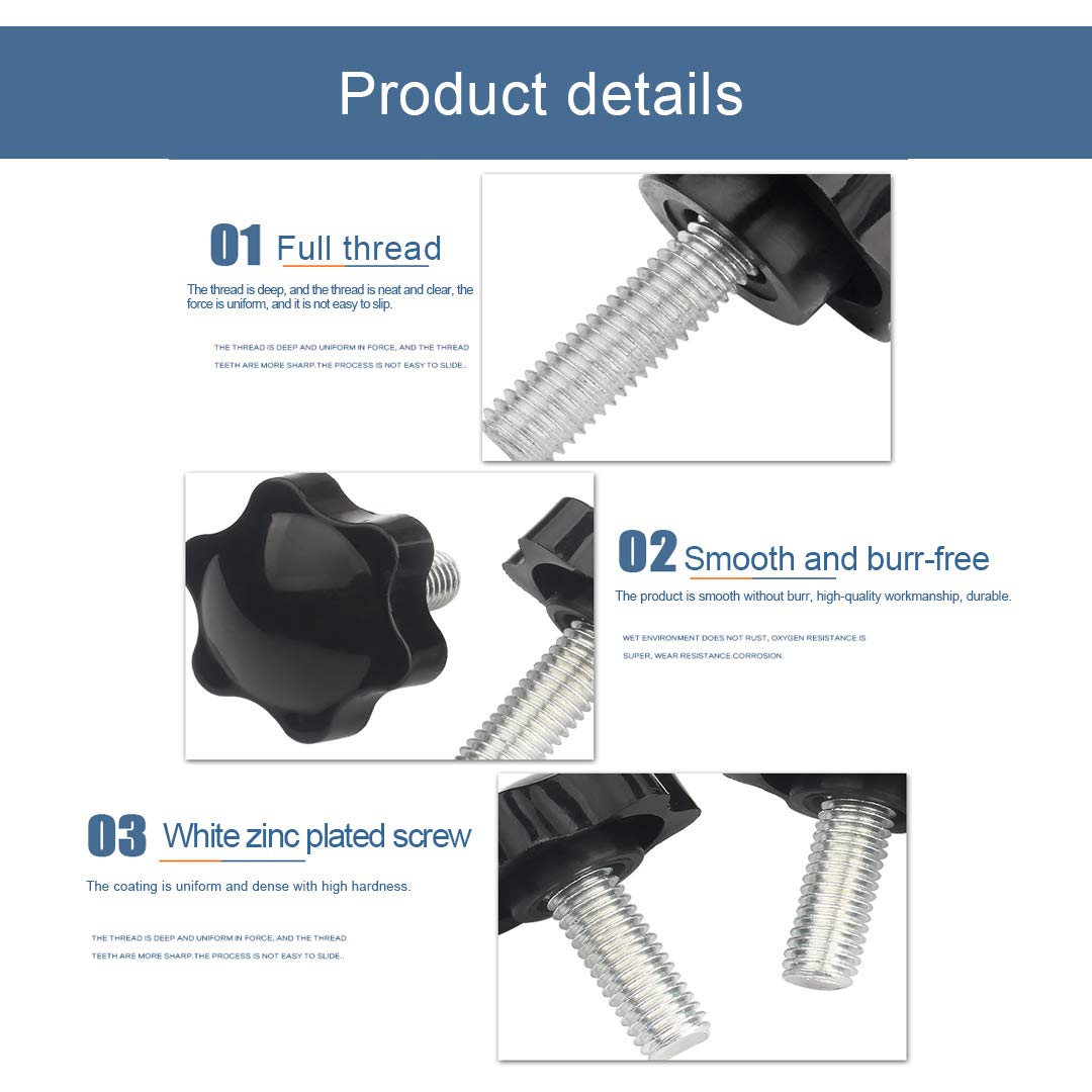 Dreneco Thumb Screws Bolts Star Head Bakelite Grip Knobs Torx Handle Screws, M6×8mm,10 pcs, M6*8mm,10 pcs - Image 3