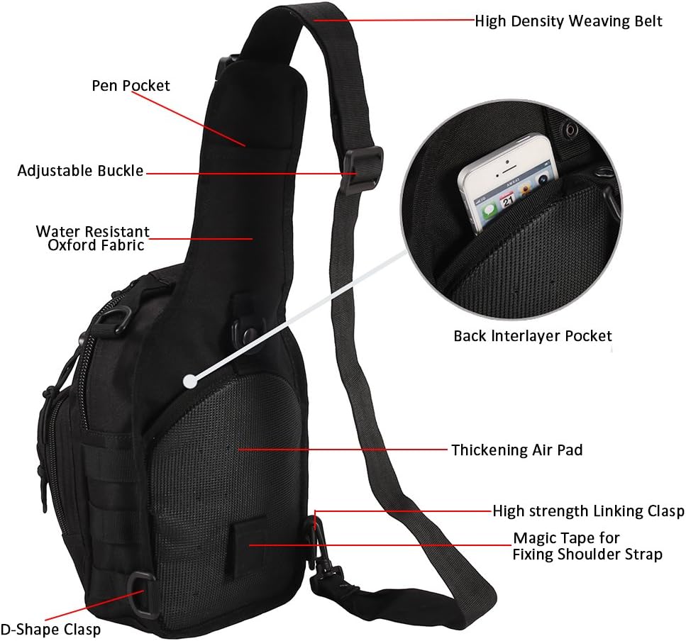 Tactical Shoulder Bag,1000D Outdoor Military Sling Daypack Backpack - Image 3