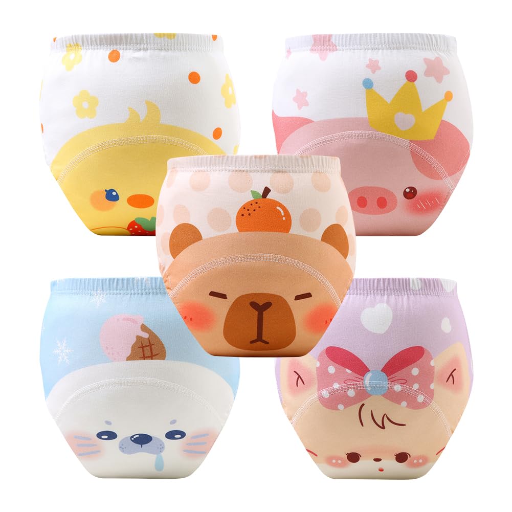 Aolso Cotone Mutandine di Apprendimento per Bambino,5PCS Pantaloni da Vasino,Pannolini Lavabili Riutilizzabile Copripannolino Neonato,Pannolini-Leone Marino 110