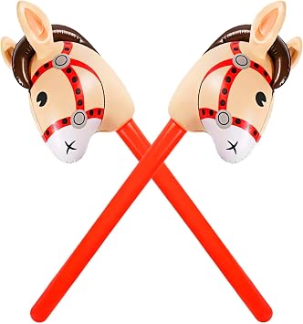 2PCS Inflatable Horse Stick Toys, Cute Inflatable Horse Head Stick Balloon Pony Balloon Sticks Birthday Decorations, Suitable for Children's Theme Party, Birthday Party