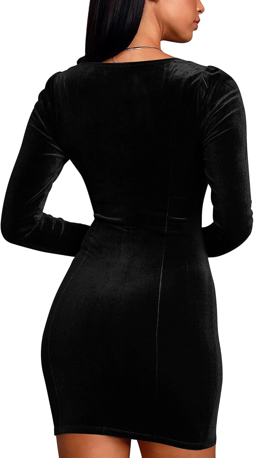 cailami Women's Sexy Bodycon Long Sleeve Velvet Elegant Mini Homecoming Party Dresses - Image 4
