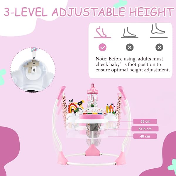 LIFEZEAL Girello per bambini, girello in 3 altezze regolabili con 6 giocattoli interattivi, luci e musica e tavolo da gioco rotante, camminatore per 6+ mesi bambino (rosa) - 3