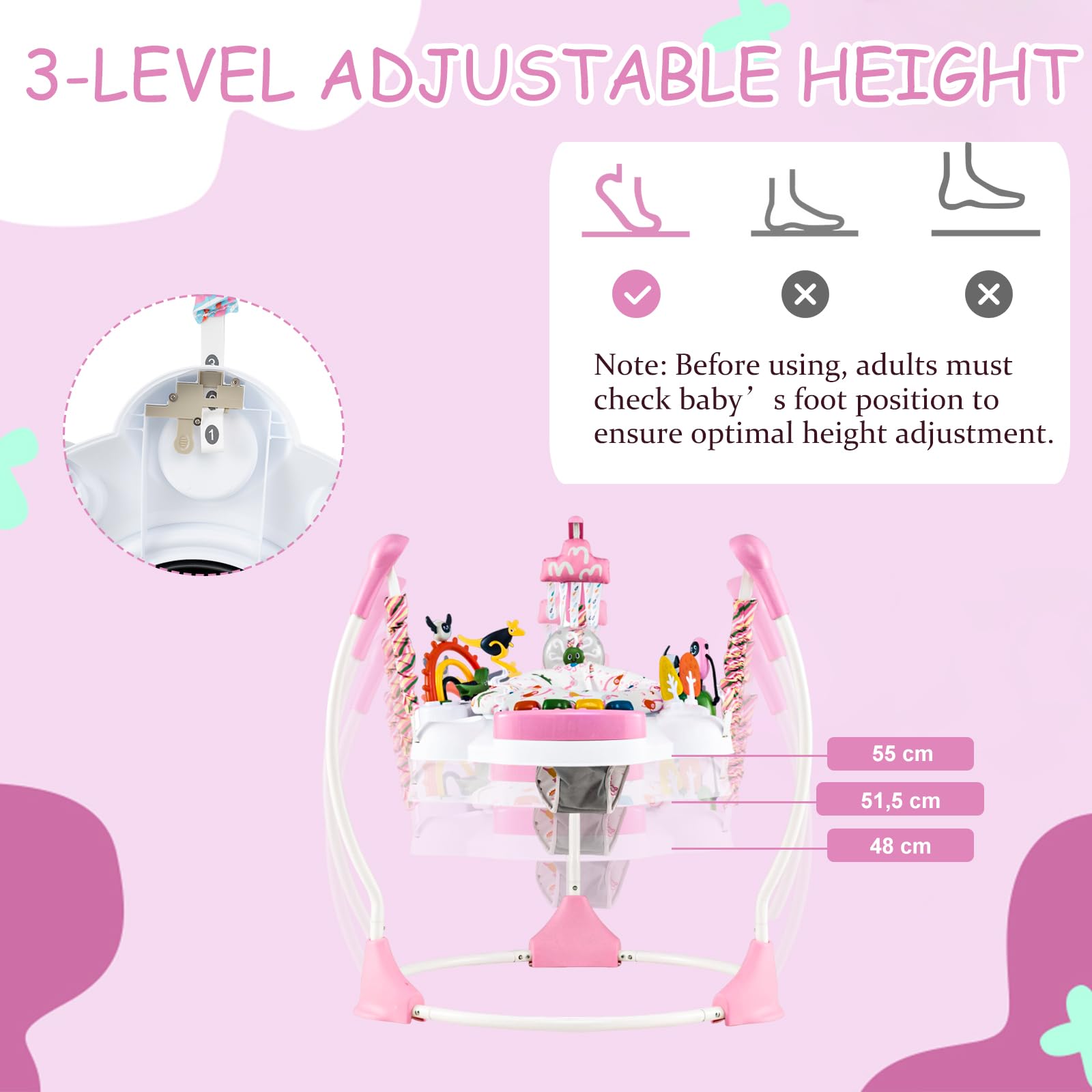 LIFEZEAL Trotteur pour Bébé, Trotteur en 3 Hauteurs Réglables avec 6 Jouets Interactifs, Lumières et Musique et Table de Jeu Rotative, Marcheur pour 6+ Mois Bébé (Rose)