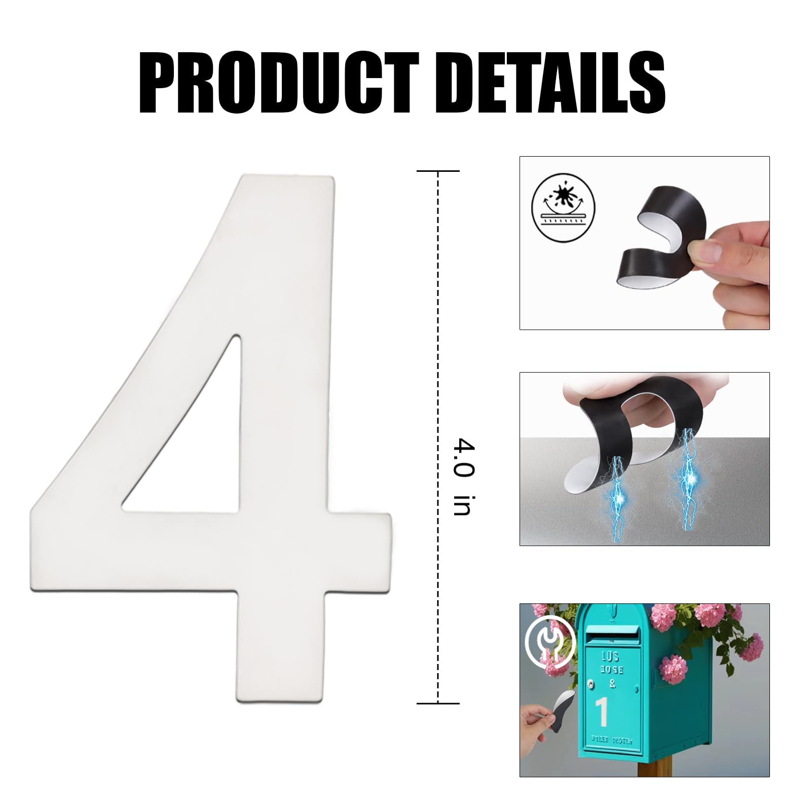 Chiffres magnétiques blancs pour armoire en métal (numéros de 0 à 9, lot de 4, hauteur 10,2 cm), essentiels de bureau