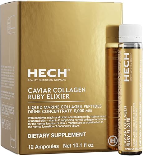 Caviar Collagen Ruby Elixier - Suplemento de belleza con 11.000 mg de péptidos de colágeno marino y caviar, polifenoles y complejo de 9 nutrientes