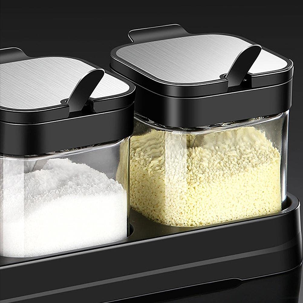 Glas Gewürzdosen Set,Glas Gewürzdose Gewürzbehälter mit Deckel Löffel und Boden Platzsparende Zuckerdosen Gewürzdose Küchenhelfer