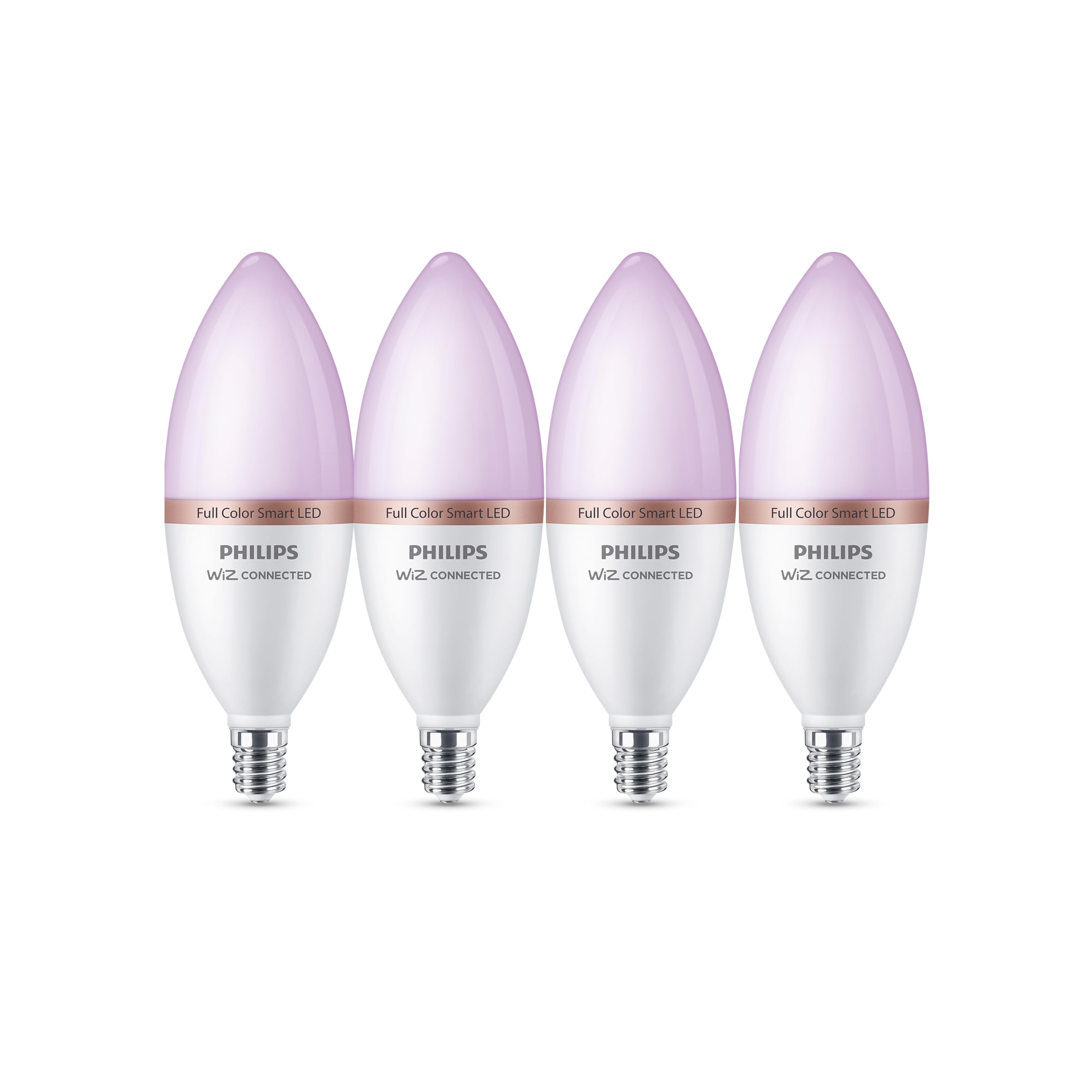 Philips Smart Lighting, Ampoule Connectée LED RGB C37, Pack 4, Culot E14, 470 lm, Lumière Couleur et Blanc Réglable 2200-6500 K, Gradation Faible, Connected by WiZ, Alexa, Google Home, Apple Home