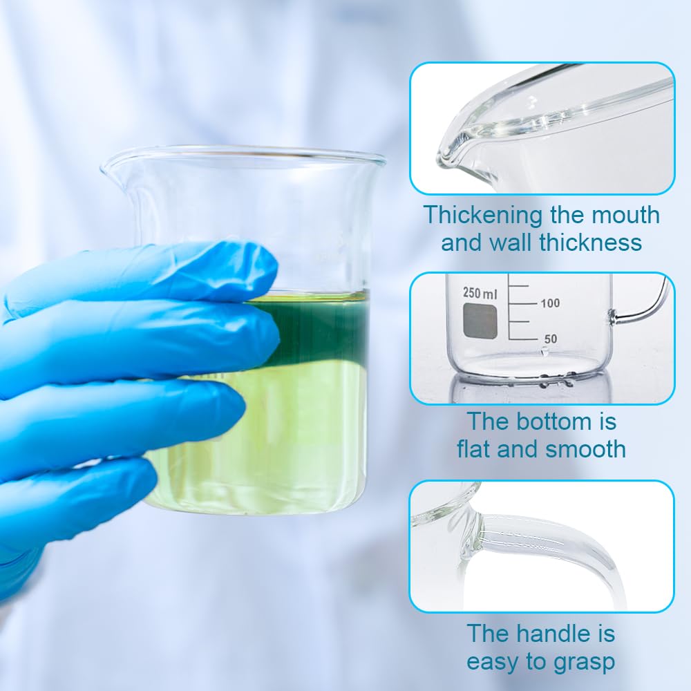1 becher da laboratorio in vetro borosilicato da 50 ml, 100 ml, 250 ml, 500 ml, 1000 ml con manico, per misurare la bilancia e le attrezzature da laboratorio (500 ml)