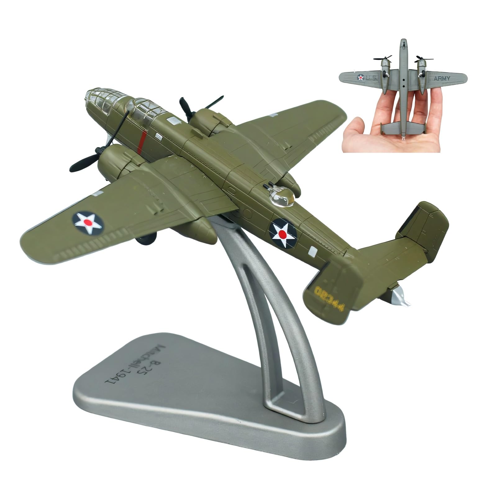 Modello Bombardiere Militare Lega Metallo B-25 in Scala 1:144 Eliche rotanti, espositore, Edizione Collezione Perfetto for Gli Appassionati di Aviazione, mostre scientifiche e Decorazioni