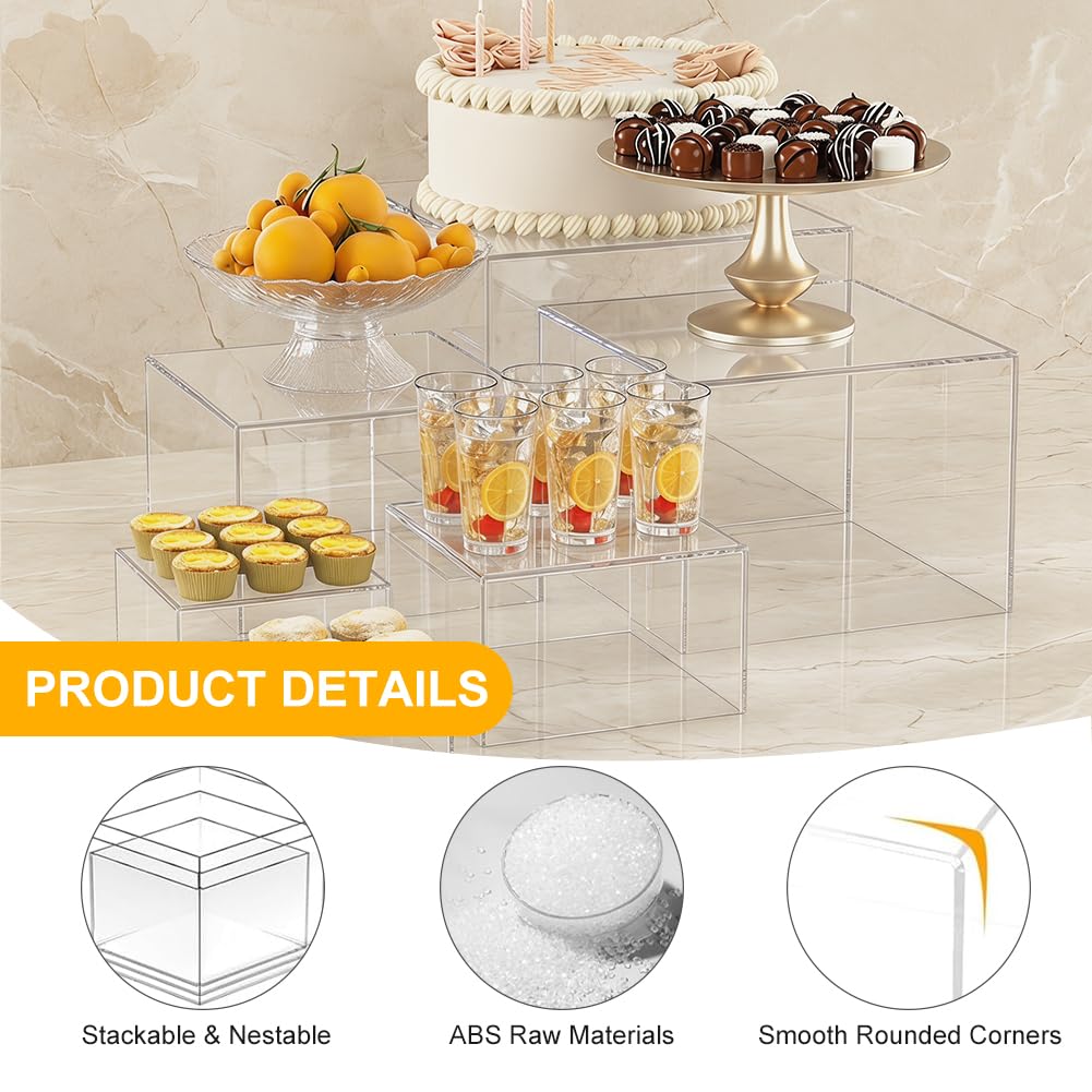 Lot de 6 boîtes en acrylique - Présentoir à dessert avec étagères creuses - Présentoir de buffet en acrylique - Pour desserts, bijoux, cubes de présentation avec fond creux (transparent)