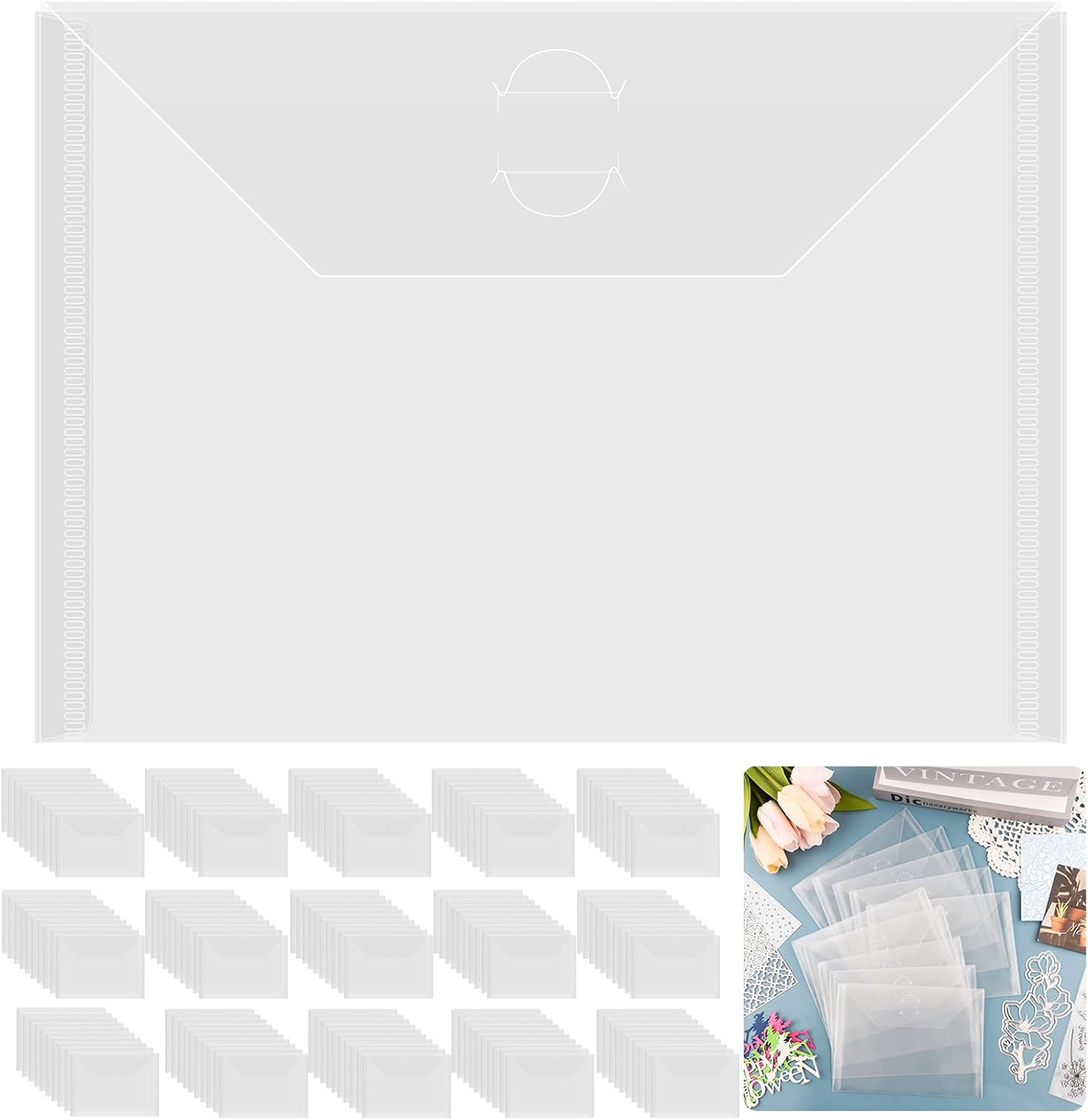 Briartw 150 Pack Clear 7x5 Storage Envelopes, Resealable Plastic Envelopes Pockets for Cutting Dies Stencil Crafts Organizer Holder,Storage Bag for Clear Stamp,Die Cuts,Scrapbook Paper,Photos
