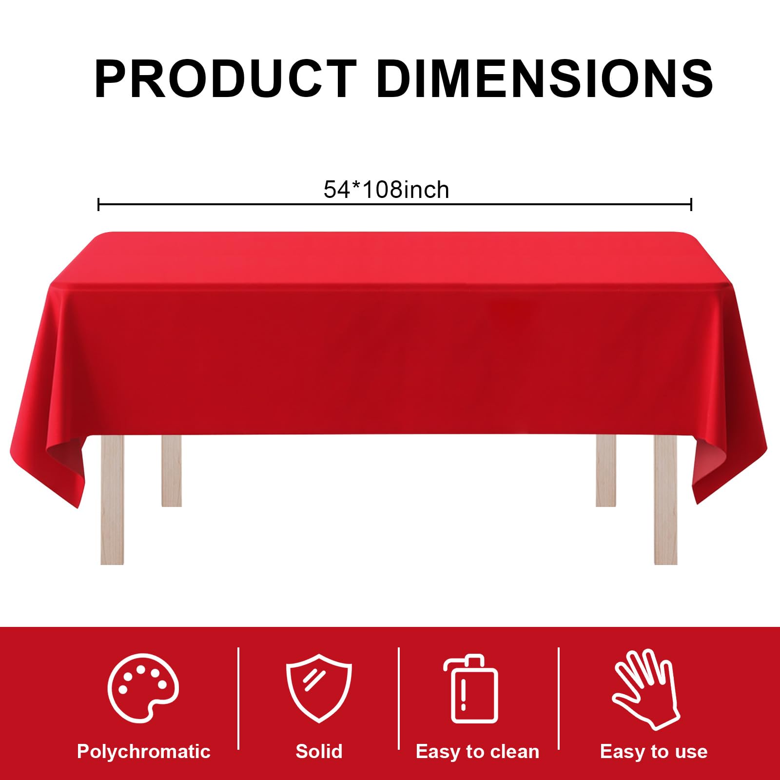 Lot de 8 nappes rectangulaires en plastique jetables pour tables de 1,8 à 2,4 m, 137,2 x 274,3 cm, pour fêtes (rouge, rectangulaire)