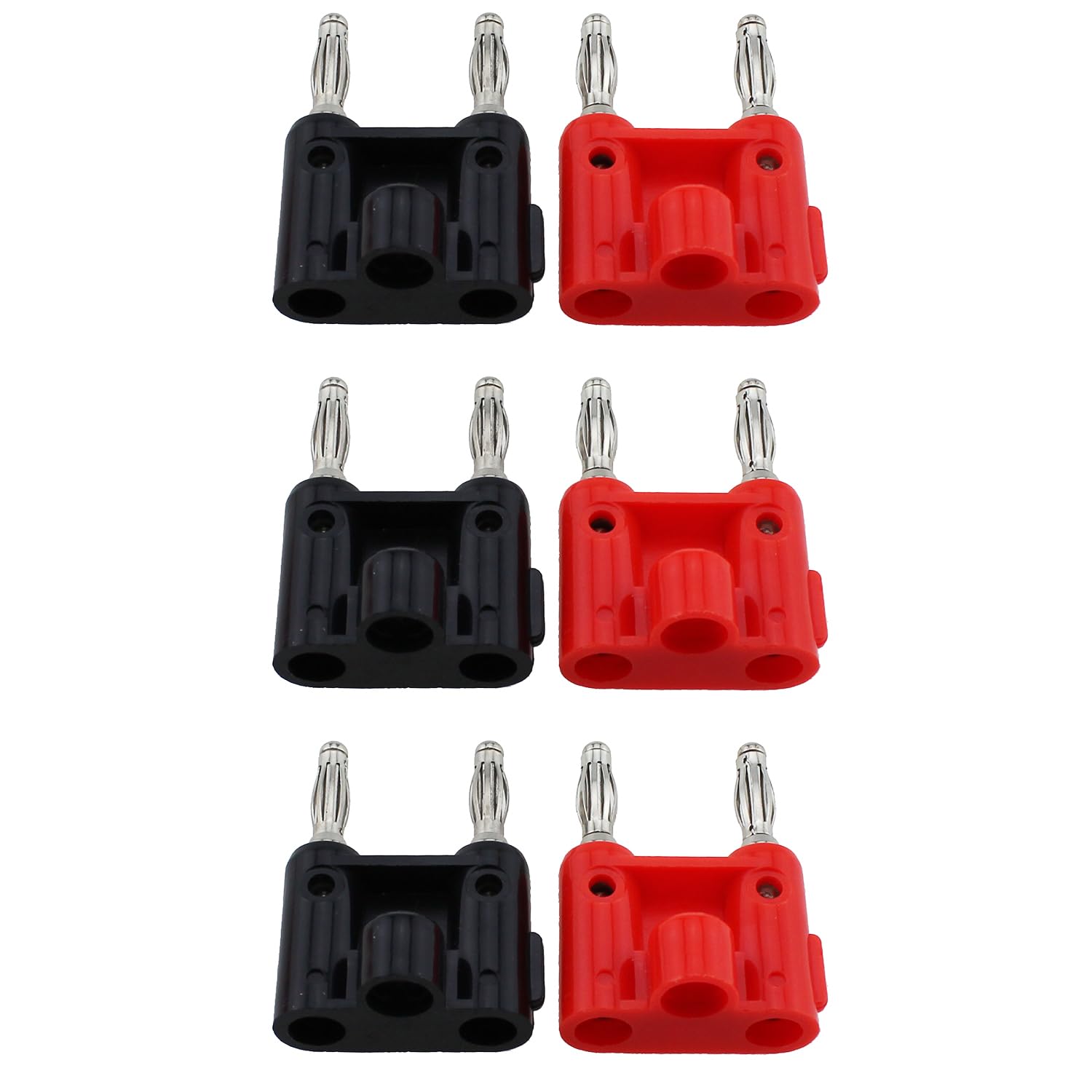 RLECS 6PCS Banana Plug Speaker Connector Dual Row Siamese Speaker Plug Black and Red Dual Banana Plug 40MM/1.57Inch Suitable for Multimeter and
