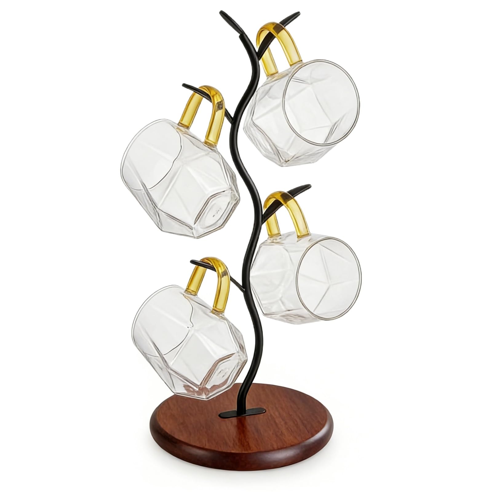 Siocok Coffee Mug Holder, Mug Tree, Kitchen Countertops Wooden Storage Shelf, Coffee Mug Tree with 4 Hooks, for Coffee Bar Accessories and Kitchen Home decoration