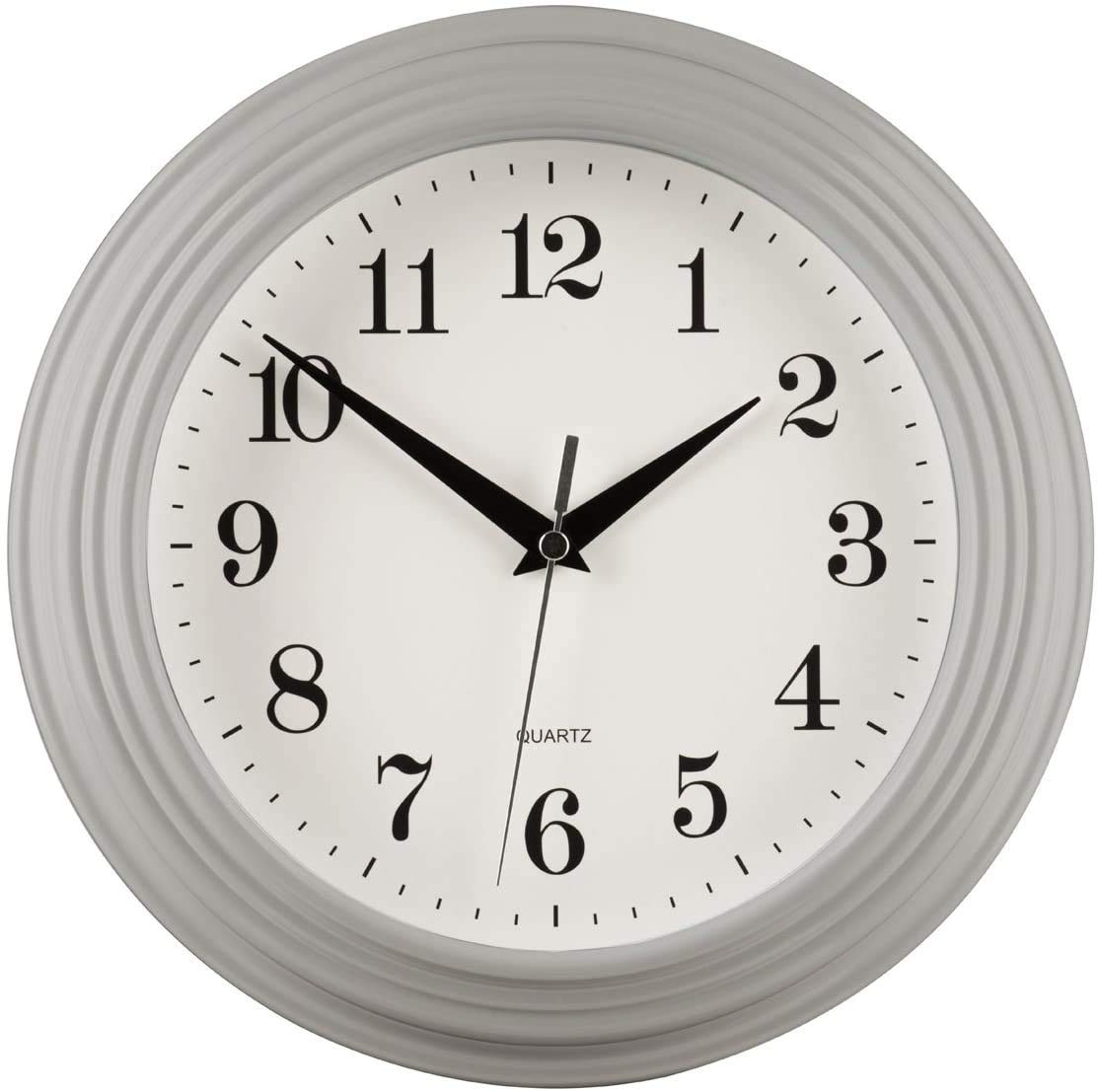 Premier Housewares Grey Wall Clock 2200918 - Battery Operated, White Dial, Contemporary Round Plastic Frame White,Grey
