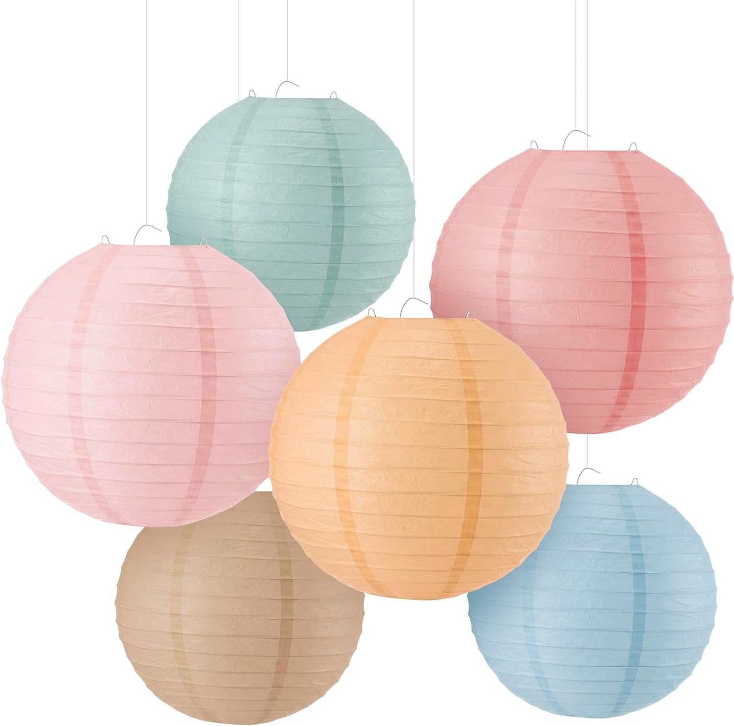 6 Pcs Colorful Hanging Paper Lanterns Party Decorations, 8'' 10'' Paper Lanterns, Pastel Classroom Decor for Back to School, Baby Shower, Wedding, Birthday Party Supplies(Retro Bright Color)