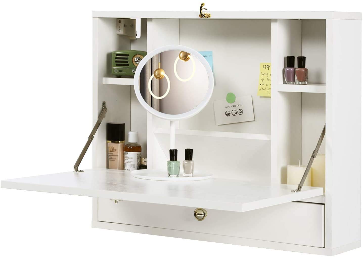 Buy Wall Mounted Desk Floating Desk for Wall Bedroom, Space Saver with Drawer and Storage Wall