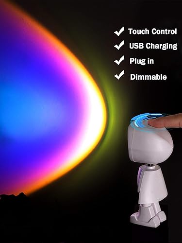 Miniatura 3 de WLHONG Proyección de puesta de sol Luz LED Robot Figura Lámpara Proyector de arco iris Lámpara de atmósfera moderna LED Luz de piso Luz de noche