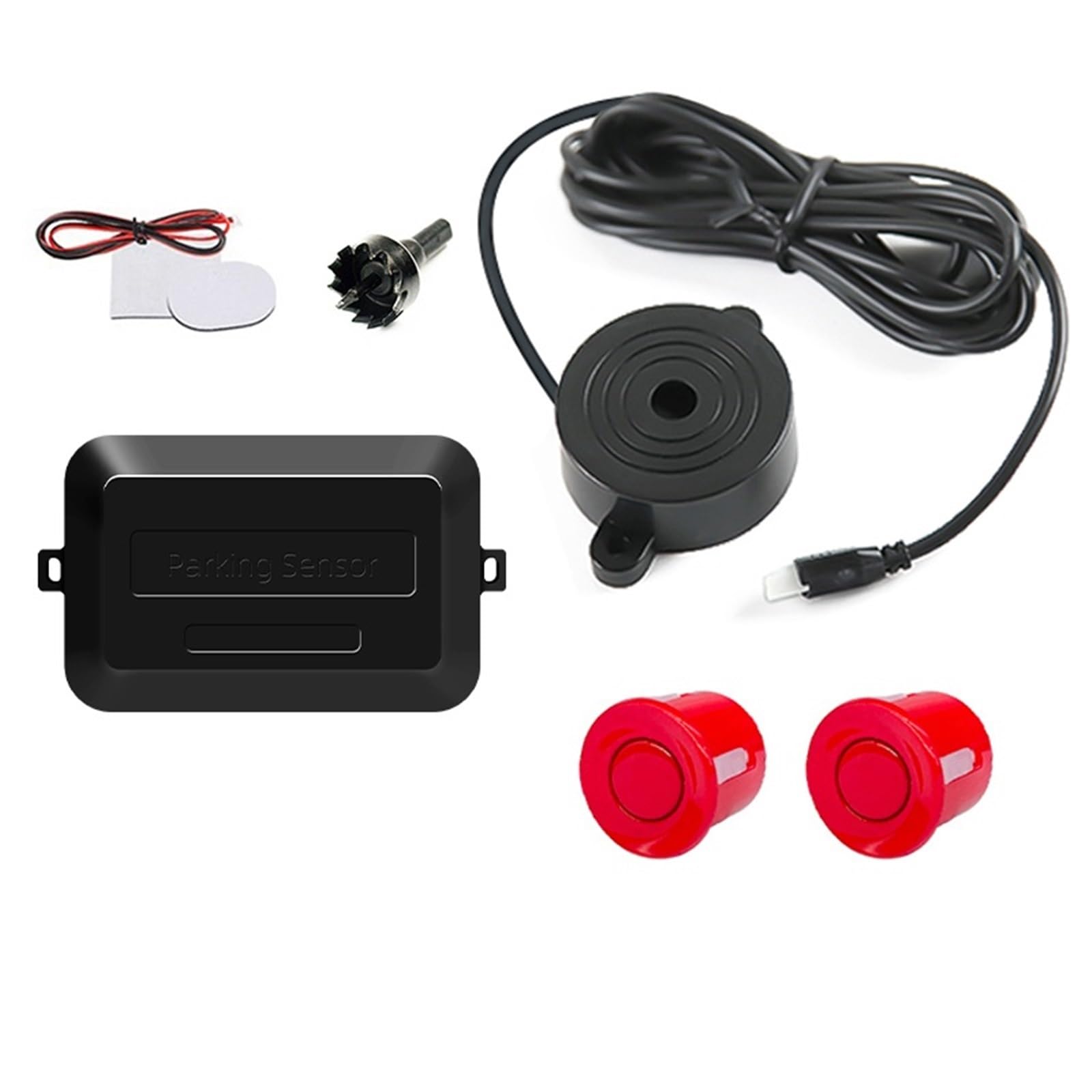Sensor PDC Kit De Sensores De Aparcamiento Coche 2 Sensores Pantalla De 22mm Radar De Marcha Atrás Alerta Sonora Control Distancia Monitores Para Punto Ciego(Red)