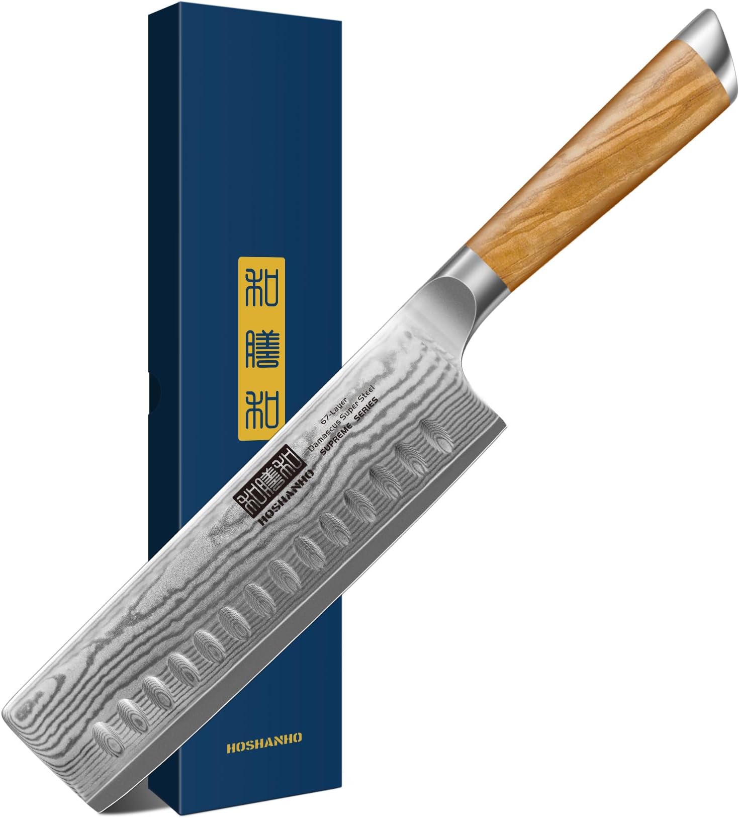 HOSHANHO Damascus Nakiri Knife 6.5 Inch, Super Sharp Damascus 10Cr15CoMoV Japanese Kitchen Knife, Cooking Knife with Ergonomic Olive Wood Handle