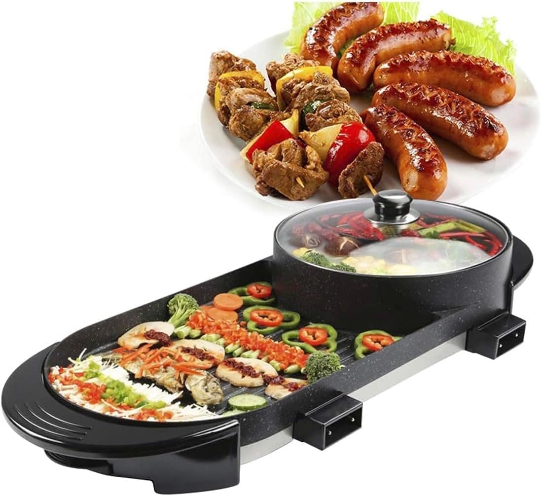 YaeTool 2 in 1 Electric Grill with Hot Pot, 1000W Multifunctional