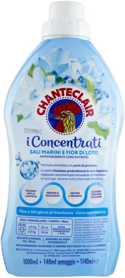 Italian Gourmet Chanteclair Italian Gourmet Adoucissant Concentré 8 x | Parfum mare e fiori, capi morbidi a lungo ; soin efficace pour le linge, poids net total 9,12 l + pulpe gratuite 400 g