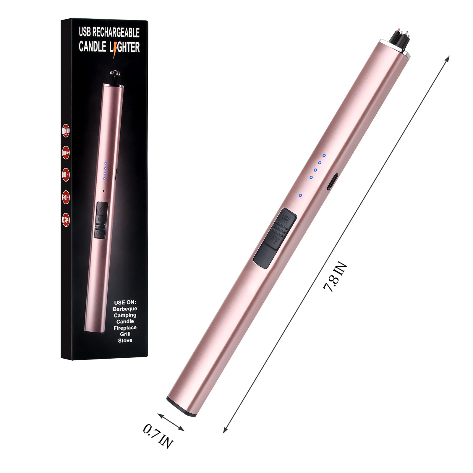 Electric Candle Lighter Rechargeable USB: Christmas Stocking Stuffers Valentines Day Birthday Gifts for Women Her Mom Windproof Flameless Dual Arc Camping BBQ Kitchen Lighters for Candle Safety Lock