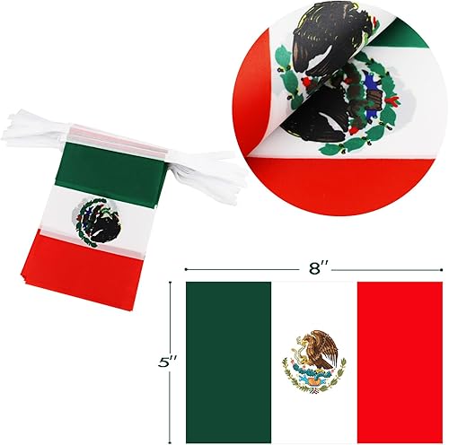 Miniatura 3 de Banderín de bandera de México, 38 banderas, 42 pies, pequeñas banderas mexicanas para decoración de campo, escuela, fiesta, eventos deportivos