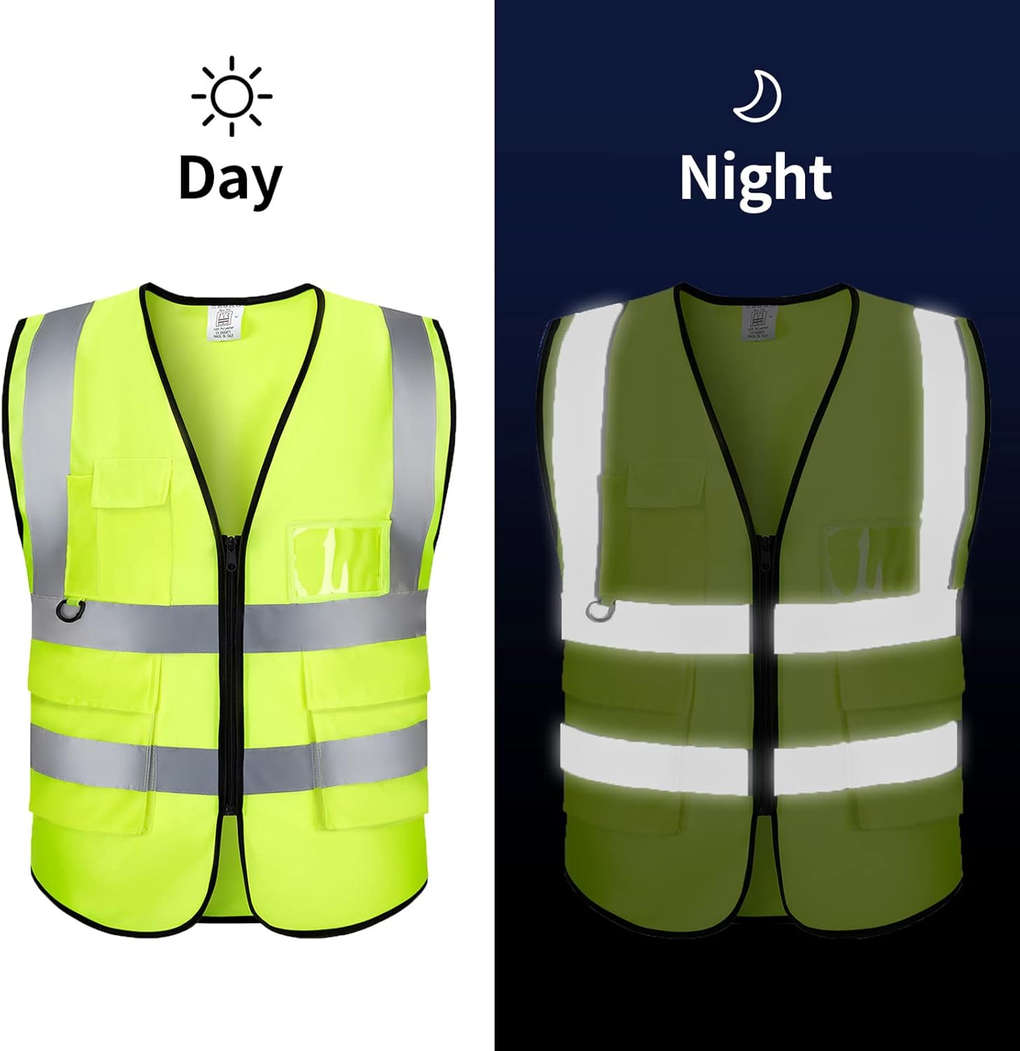 Custom Logo Safety Vest Customize Class 2 Visibility Reflective Vests Bulk with Pockets and Zipper