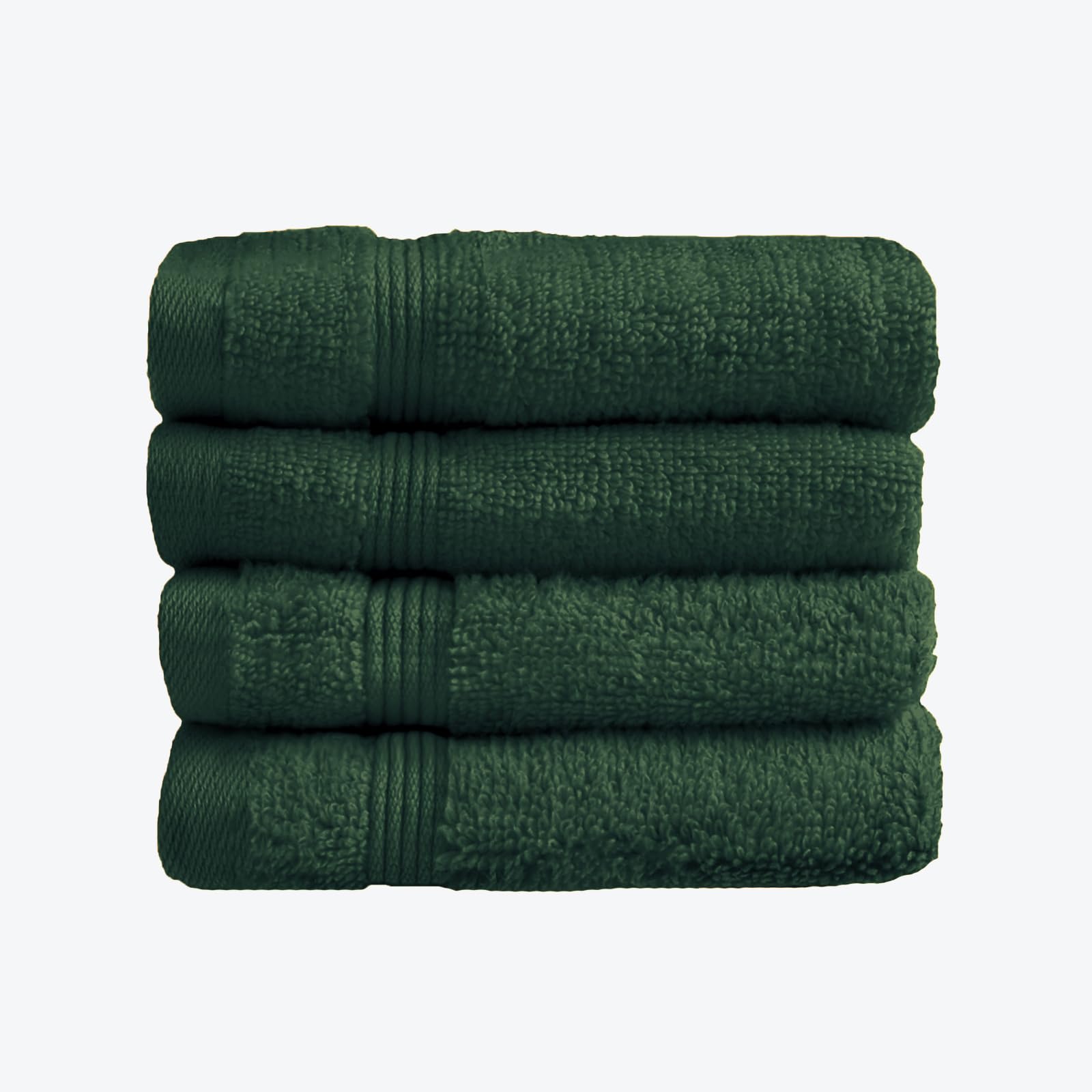 Allure Zero Twist Face Cloths Pack of 4 30 x 30cm, 100% Egyptian Cotton Flannels (Dark Green)