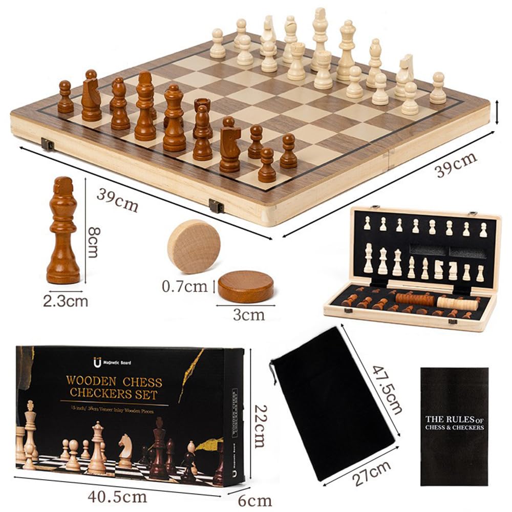 Peradix Jeu D'échecs Magnétiques / 2 Extra Dame, échiquier En Bois De Qualité Supérieure, Jeu D'échecs Pliable En Bois Pour Débutants, Voyages, 30 Cm