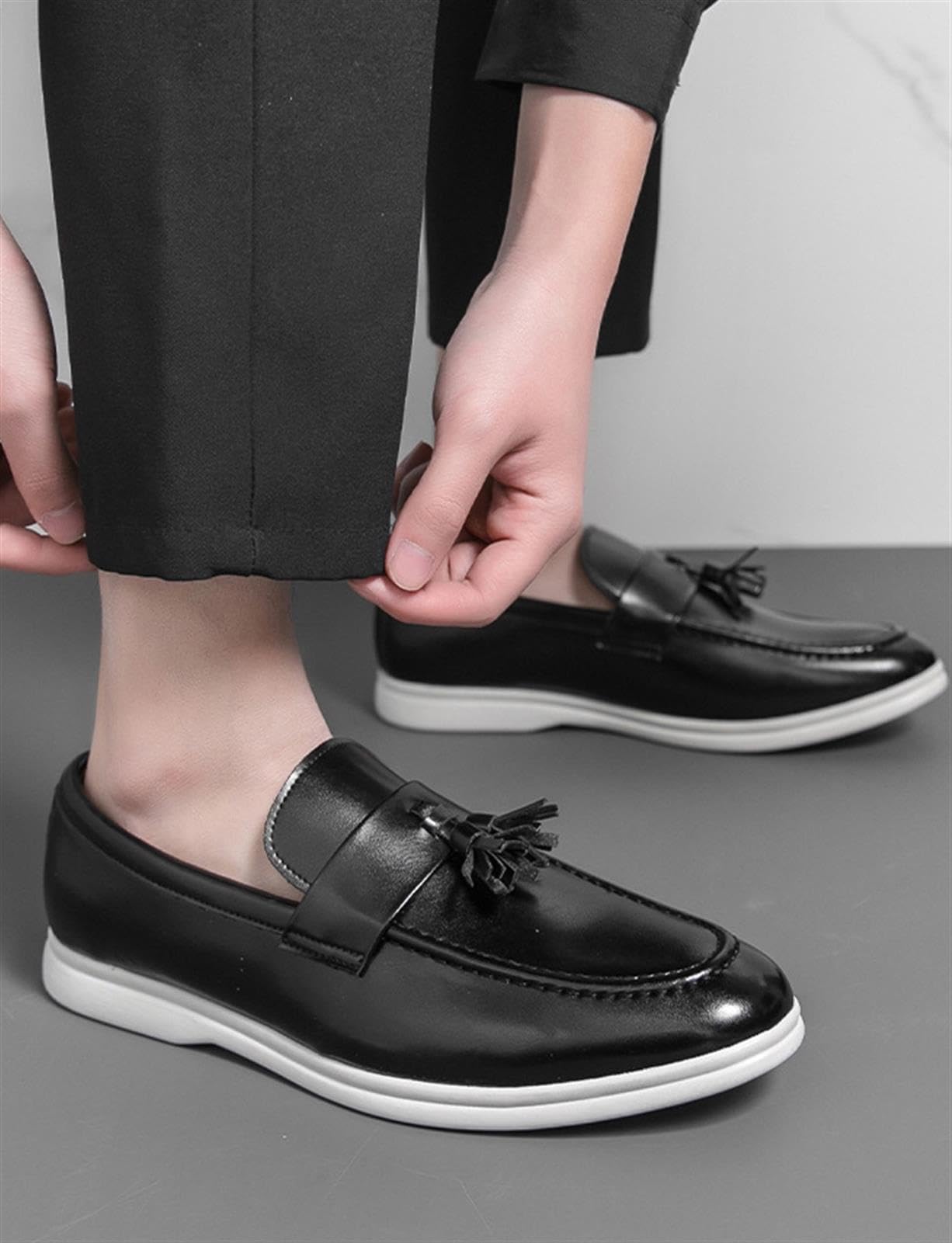 Mocasines con Borlas para Hombre Zapatos Casuales de Vestir Ligeros y Cómodos de Cuero Suave para Oficina Negocios Boda Eventos