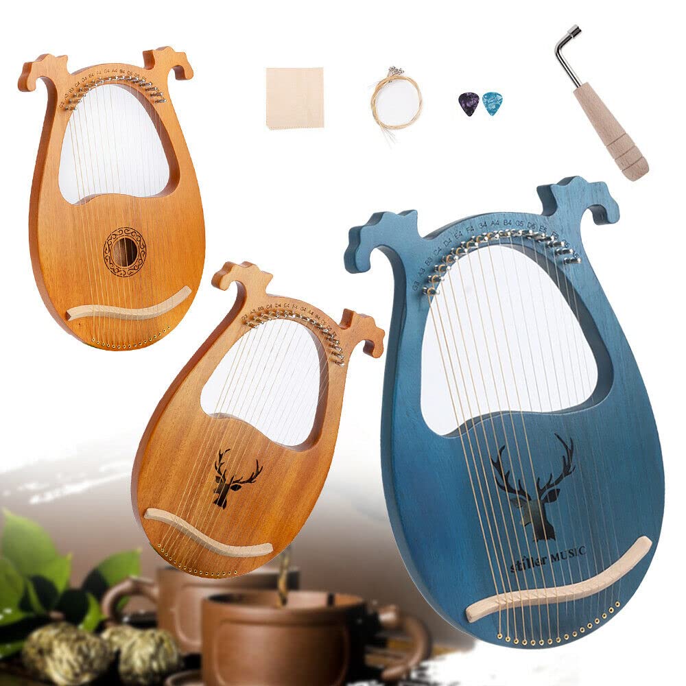 Lyre Harfe - Arpa de 16 cuerdas metálicas de caoba con llave de afinación, instrumento vintage para amantes de la música principiantes (ciervo azul)