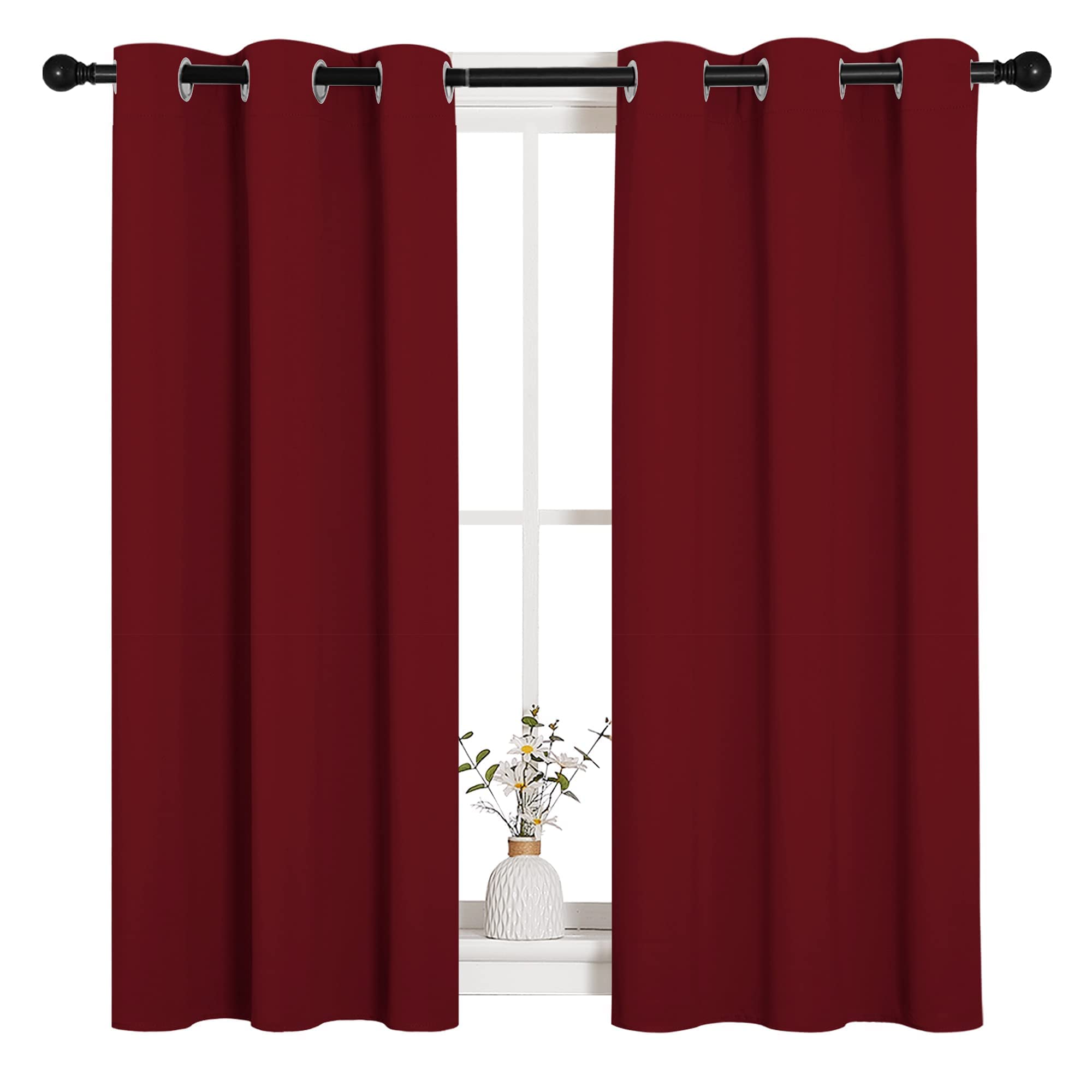 NICETOWN Christmas Window Curtains Blackout Drapes, Thermal Insulated Home Decorative Blackout Curtains/Draperies for Laundry Room (One Pair, 34 by 45-inch, Burgundy Red)